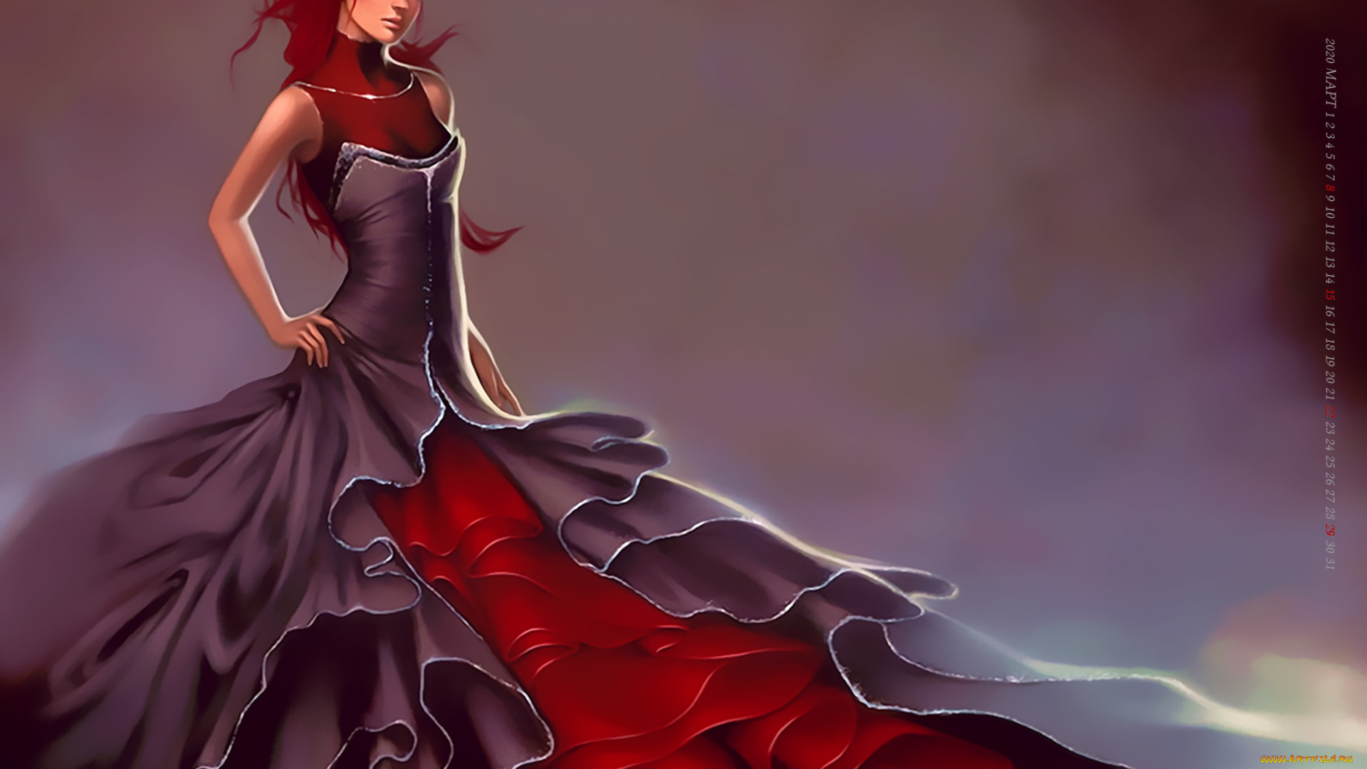 календари, фэнтези, девушка, платье, calendar, 2020