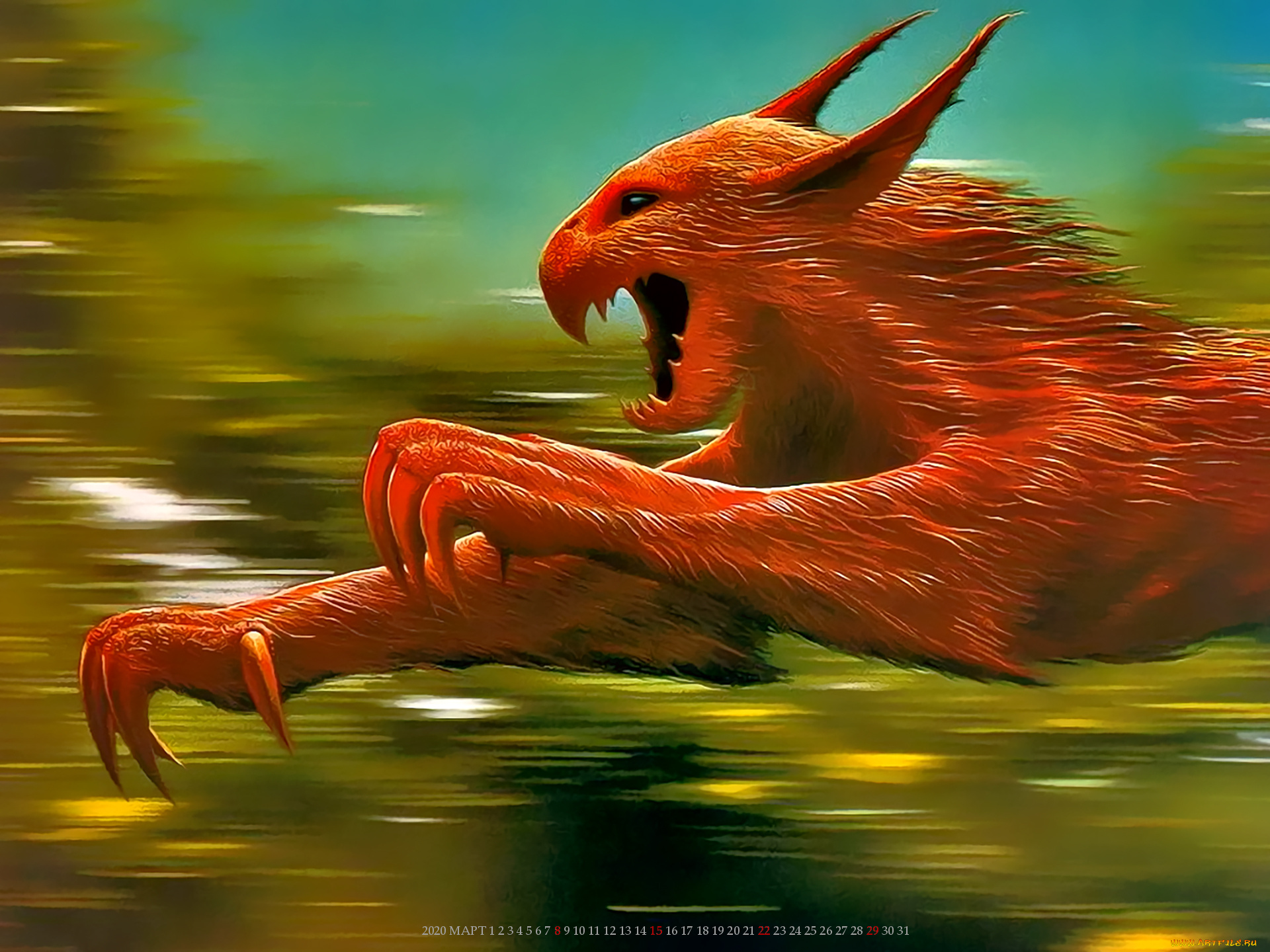 календари, фэнтези, монстр, бег, красный, существо, calendar, 2020