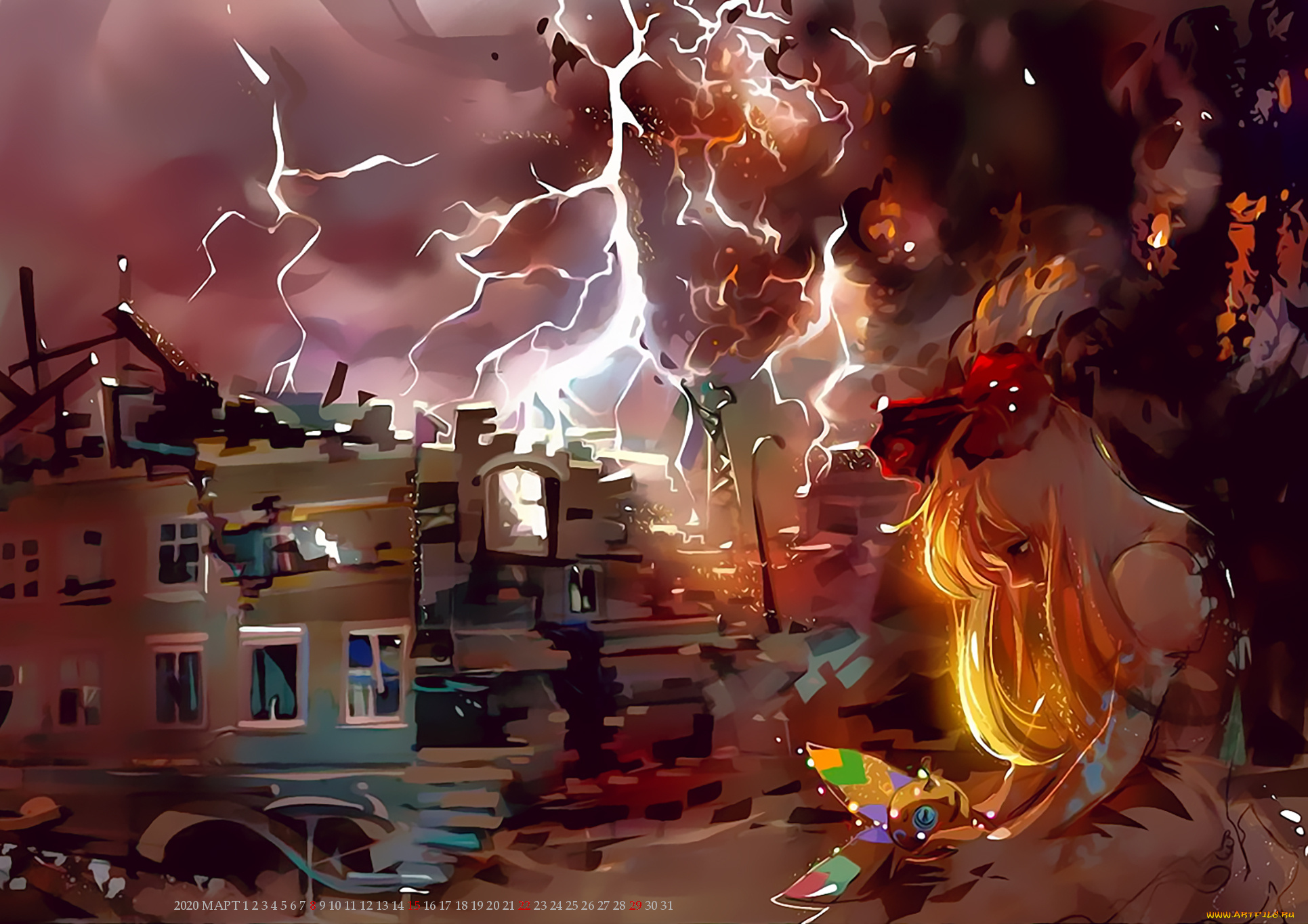 календари, фэнтези, молния, девушка, улица, calendar, 2020