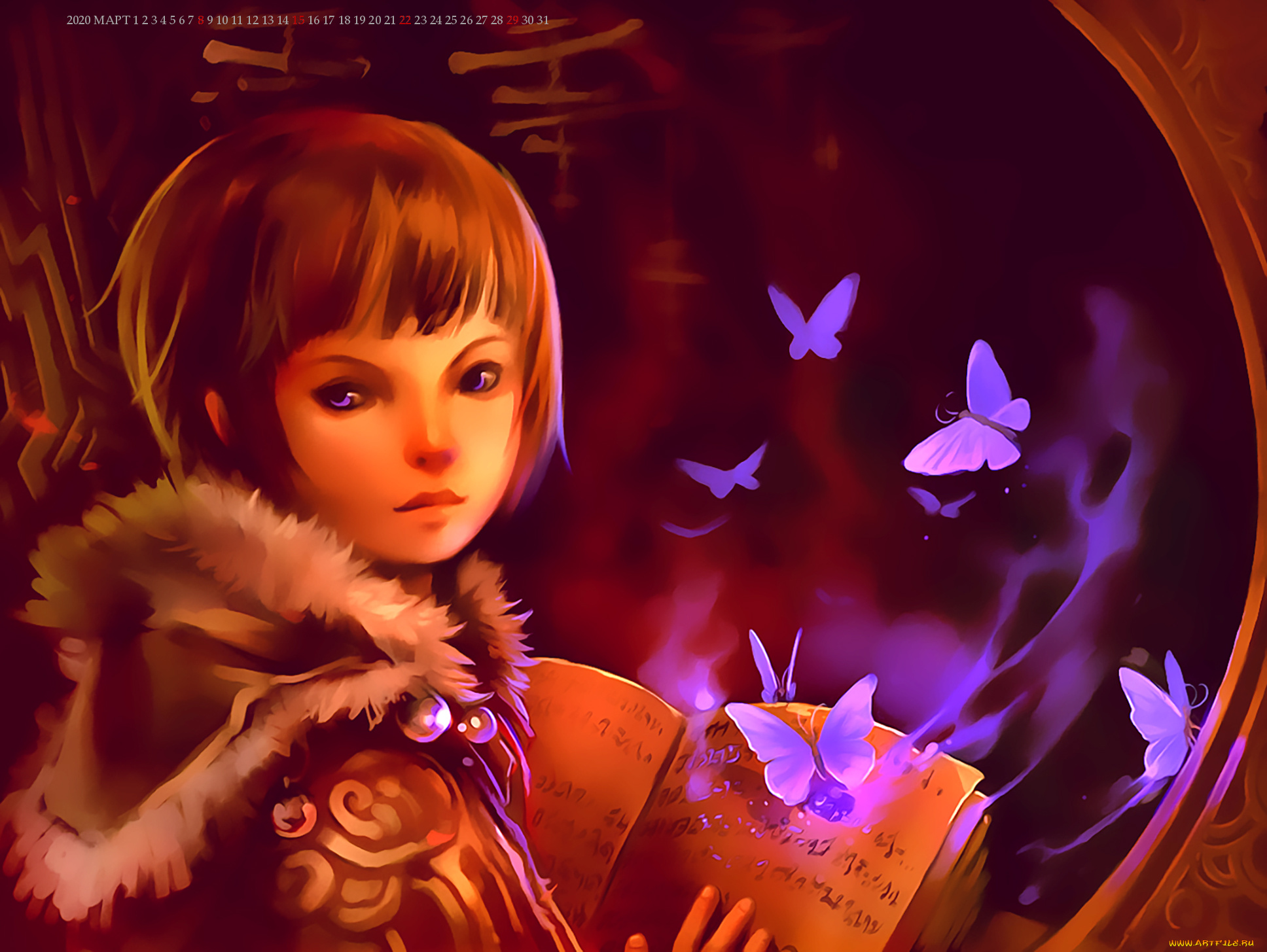 календари, фэнтези, девочка, книга, бабочка, calendar, 2020