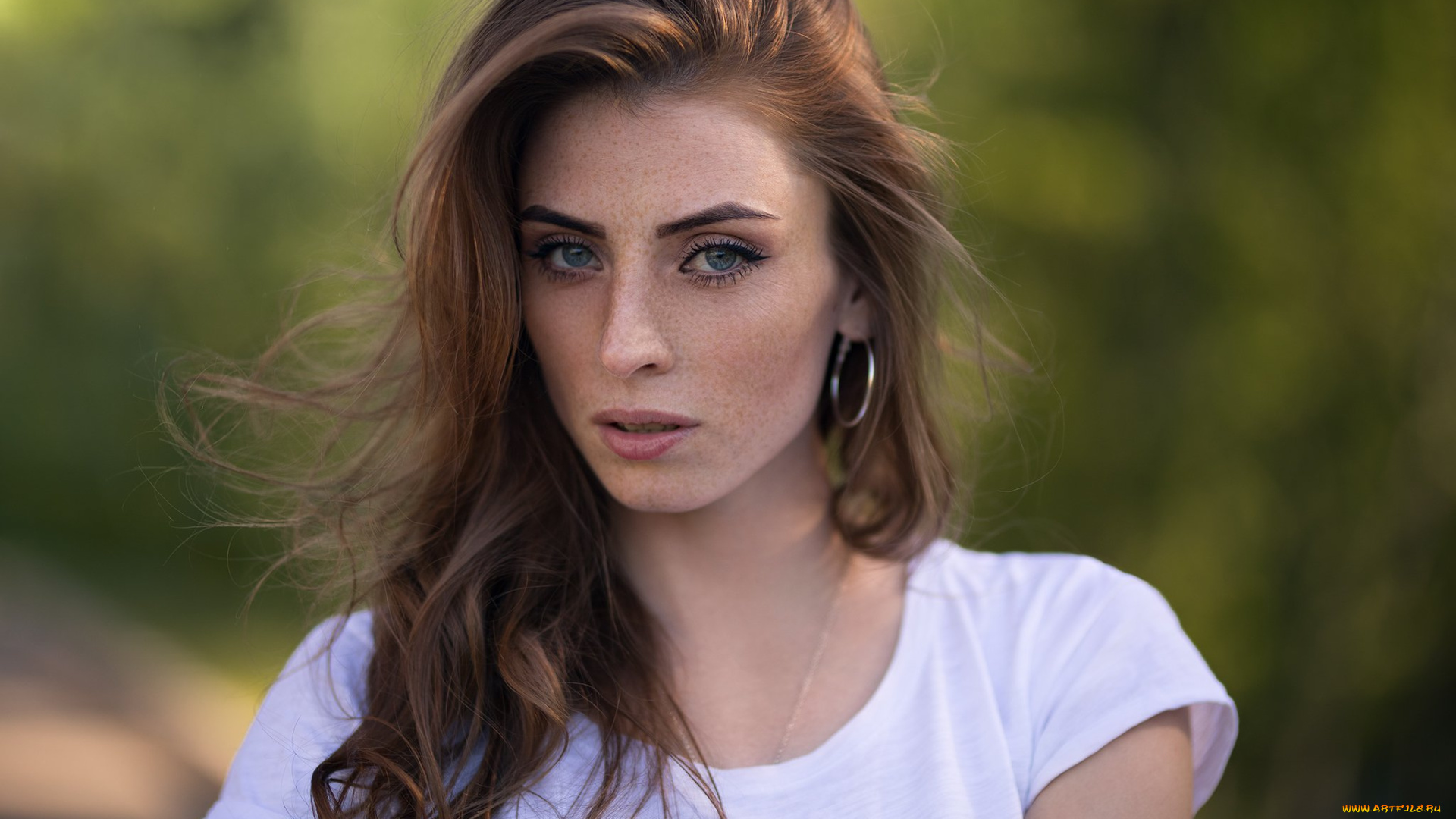 девушки, -, лица, , портреты, шатенка, лицо, веснушки