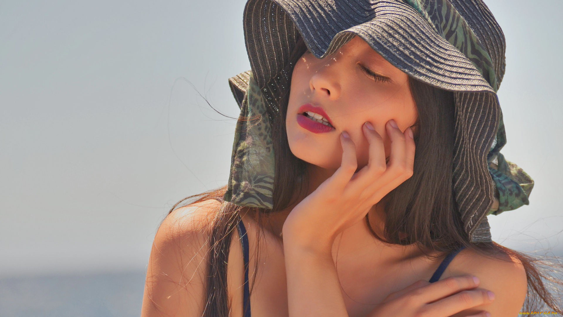 девушки, -, лица, , портреты, шляпа, лицо, шатенка