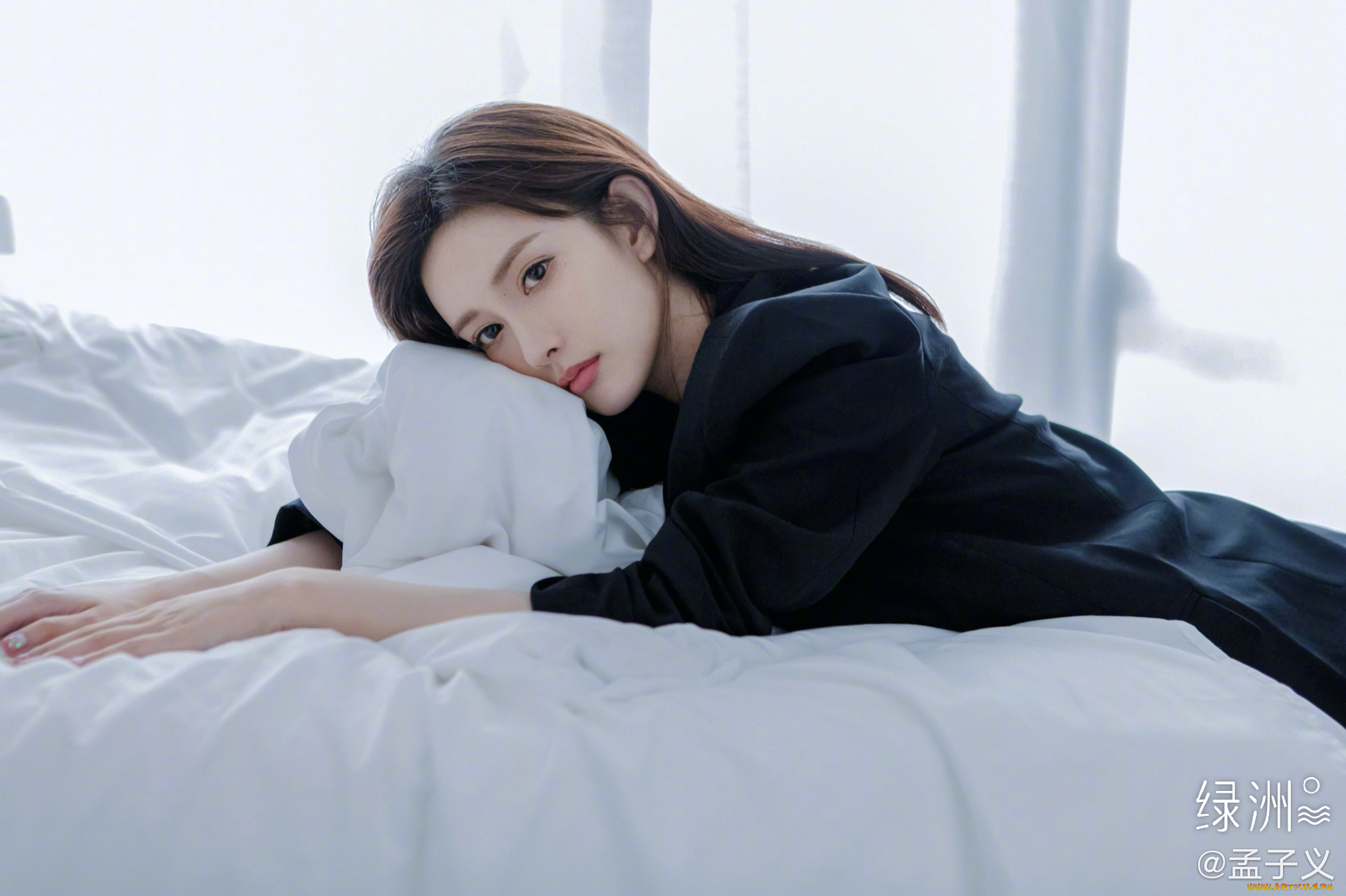 девушки, -, азиатки, халат, постель, окно