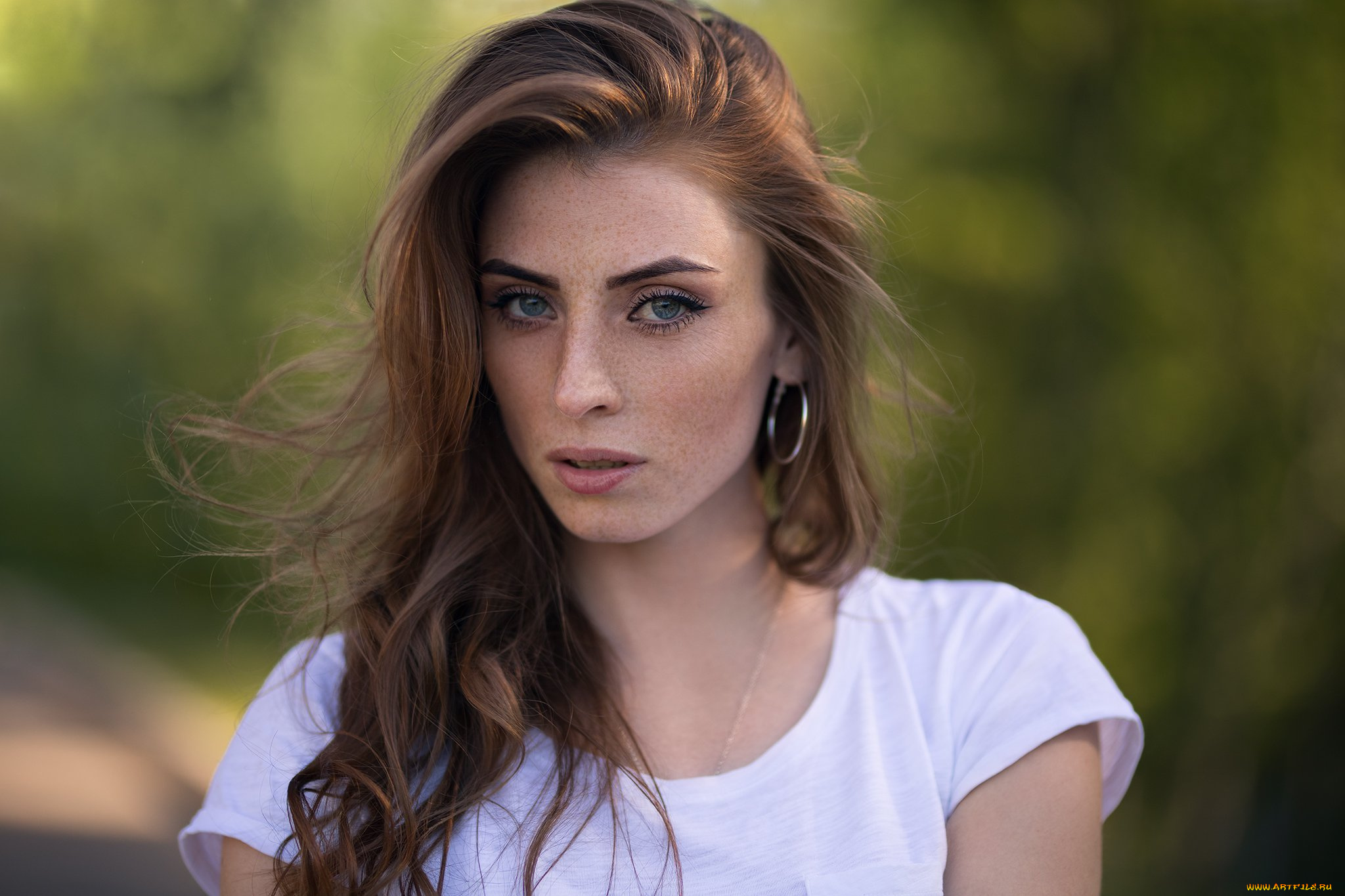 девушки, -, лица, , портреты, шатенка, лицо, веснушки