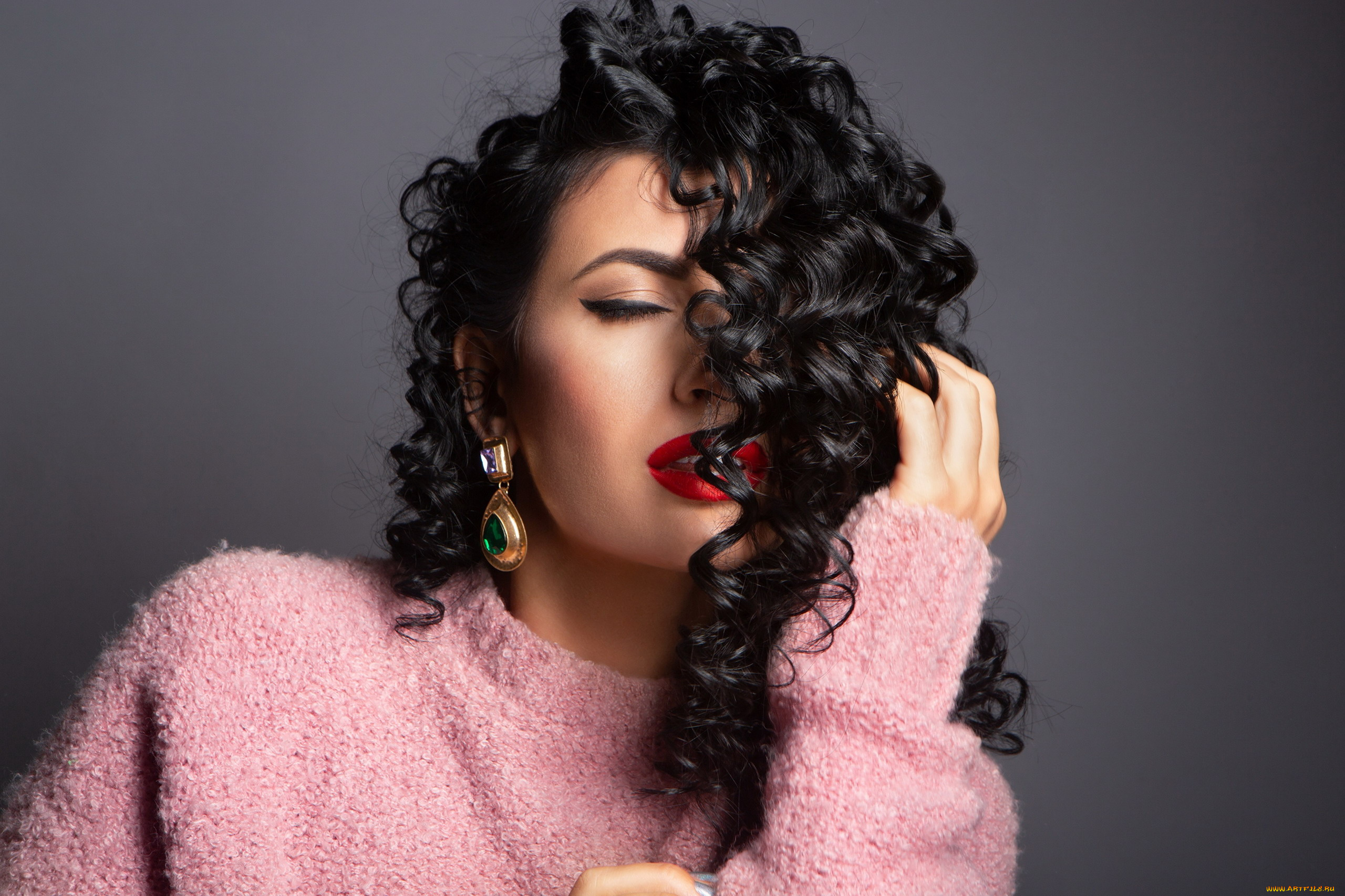 девушки, -, лица, , портреты, брюнетка, локоны