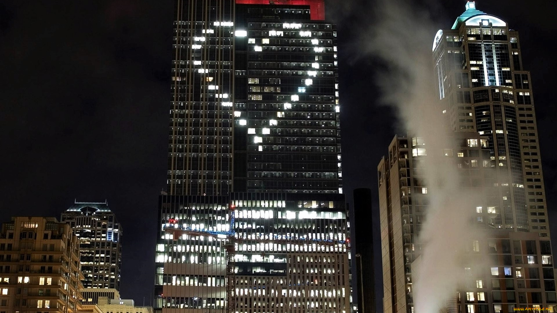 города, -, огни, ночного, города, дома, огни, сердечко