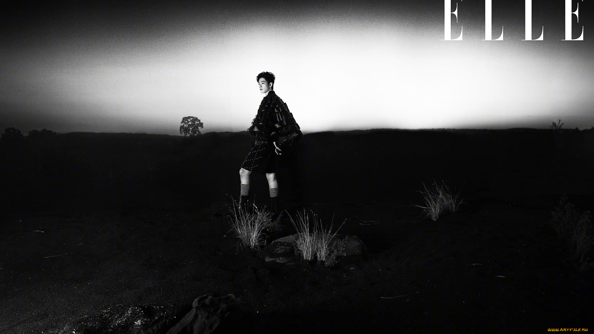 мужчины, xiao, zhan, накидка, шорты, сапоги, степь, трава, камни