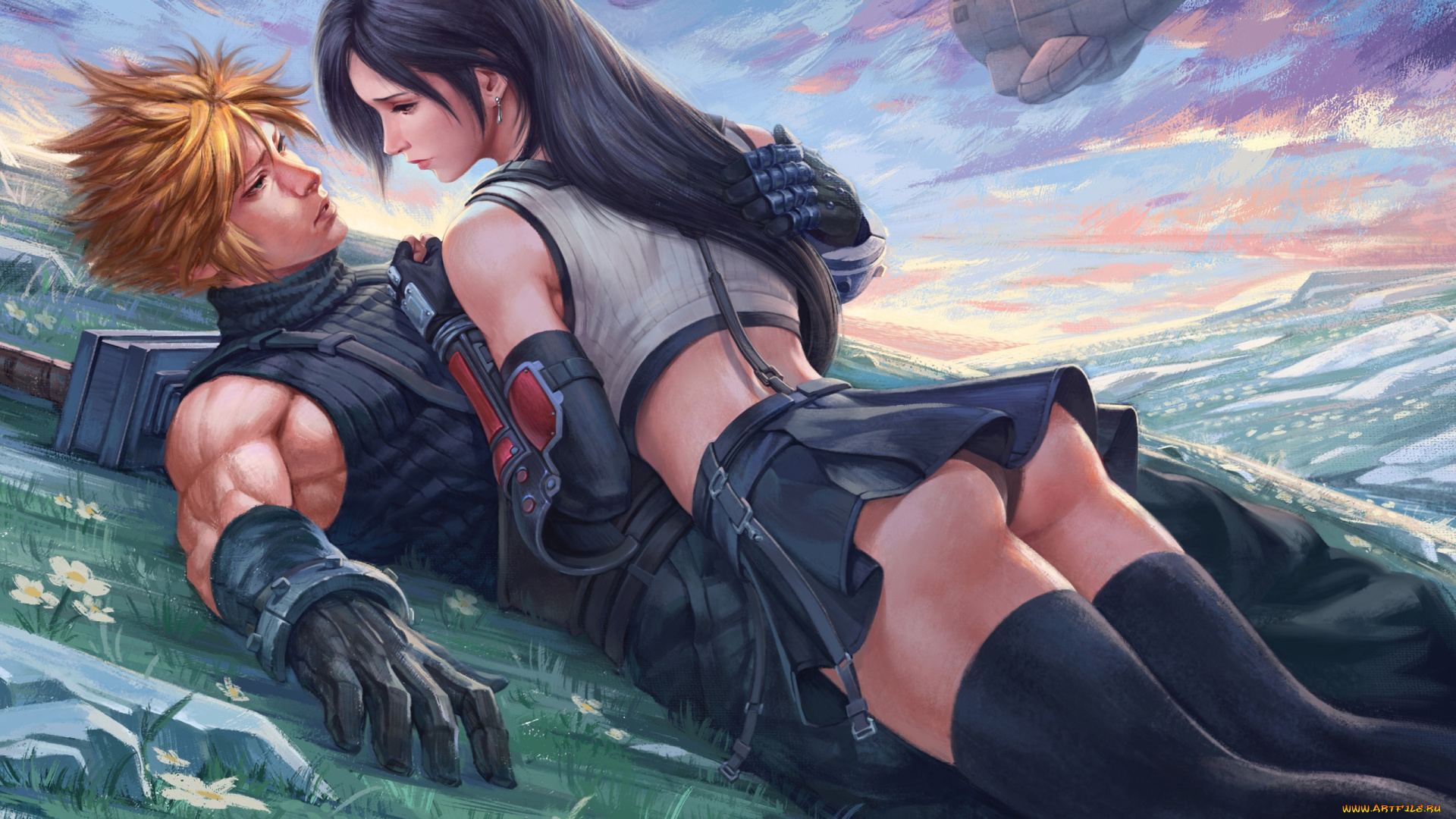 видео, игры, final, fantasy, vii, пара, луг