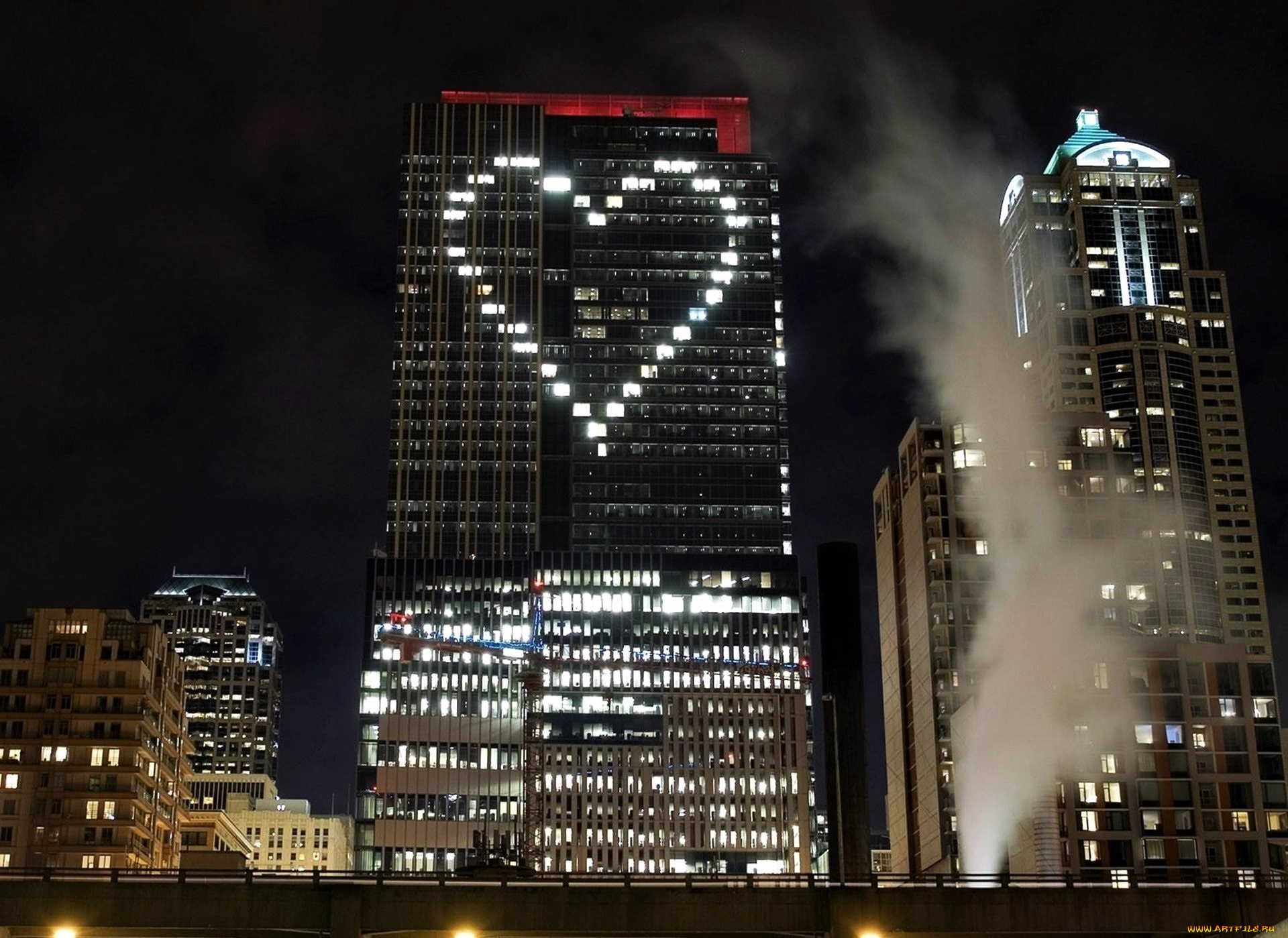 города, -, огни, ночного, города, дома, огни, сердечко