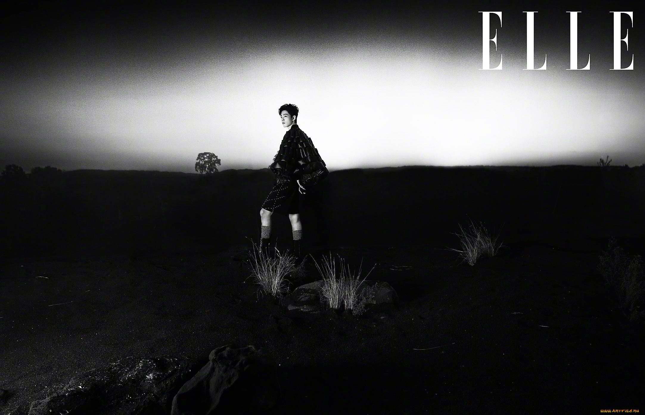 мужчины, xiao, zhan, накидка, шорты, сапоги, степь, трава, камни