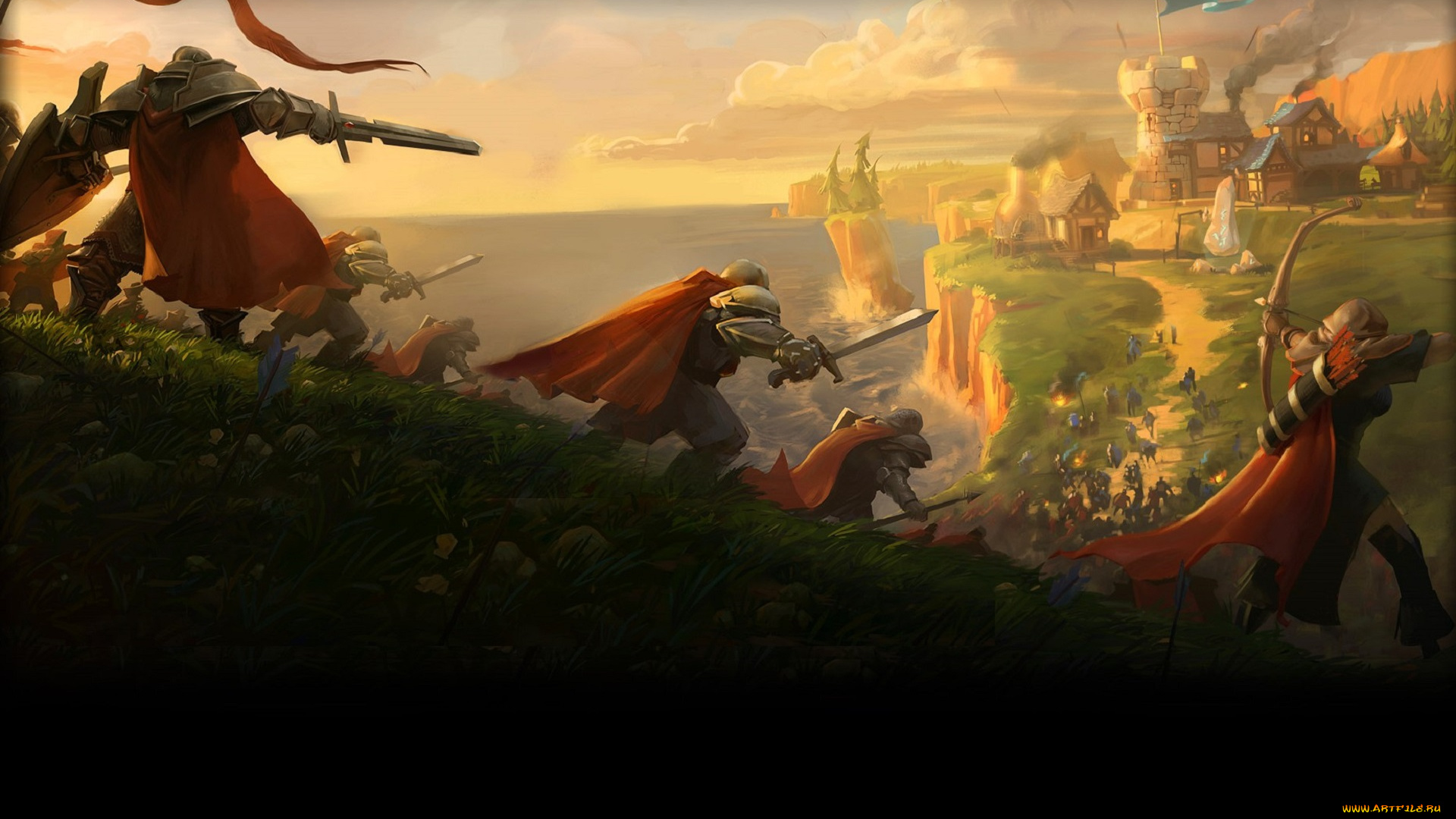 видео, игры, albion, online, бой, солдаты, горы, море, замок