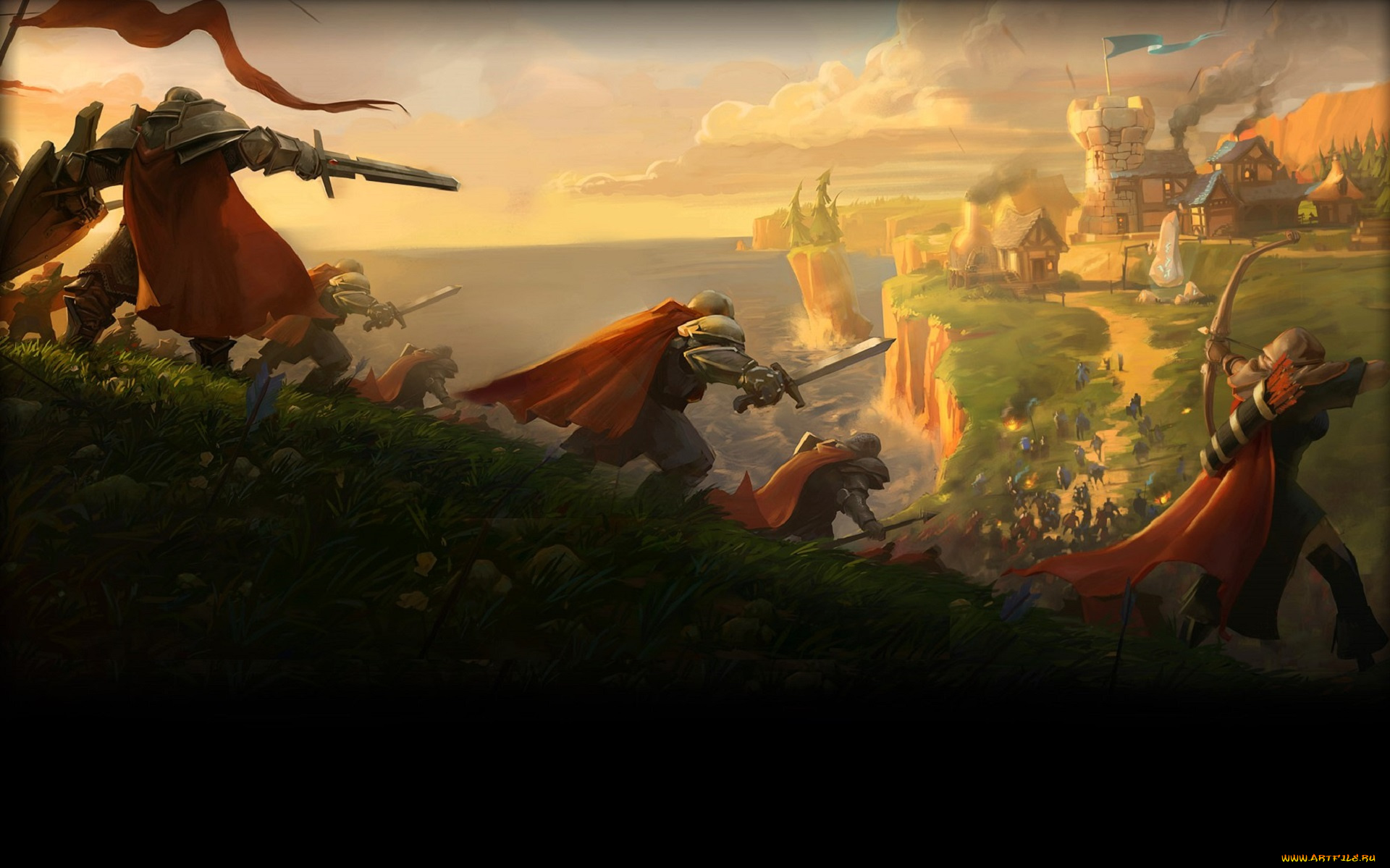 видео, игры, albion, online, бой, солдаты, горы, море, замок