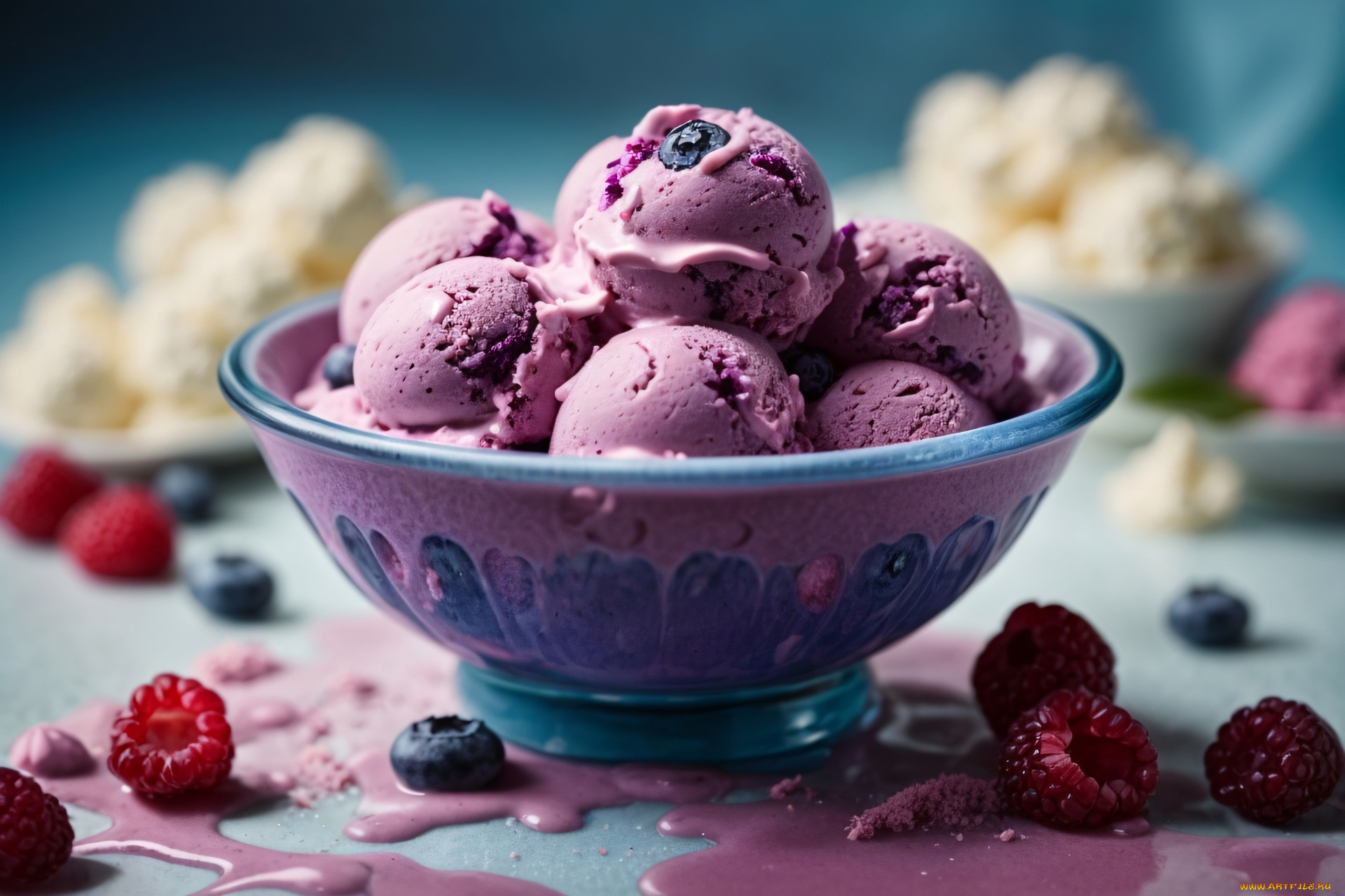 еда, мороженое, , десерты, ягоды, малина, черника