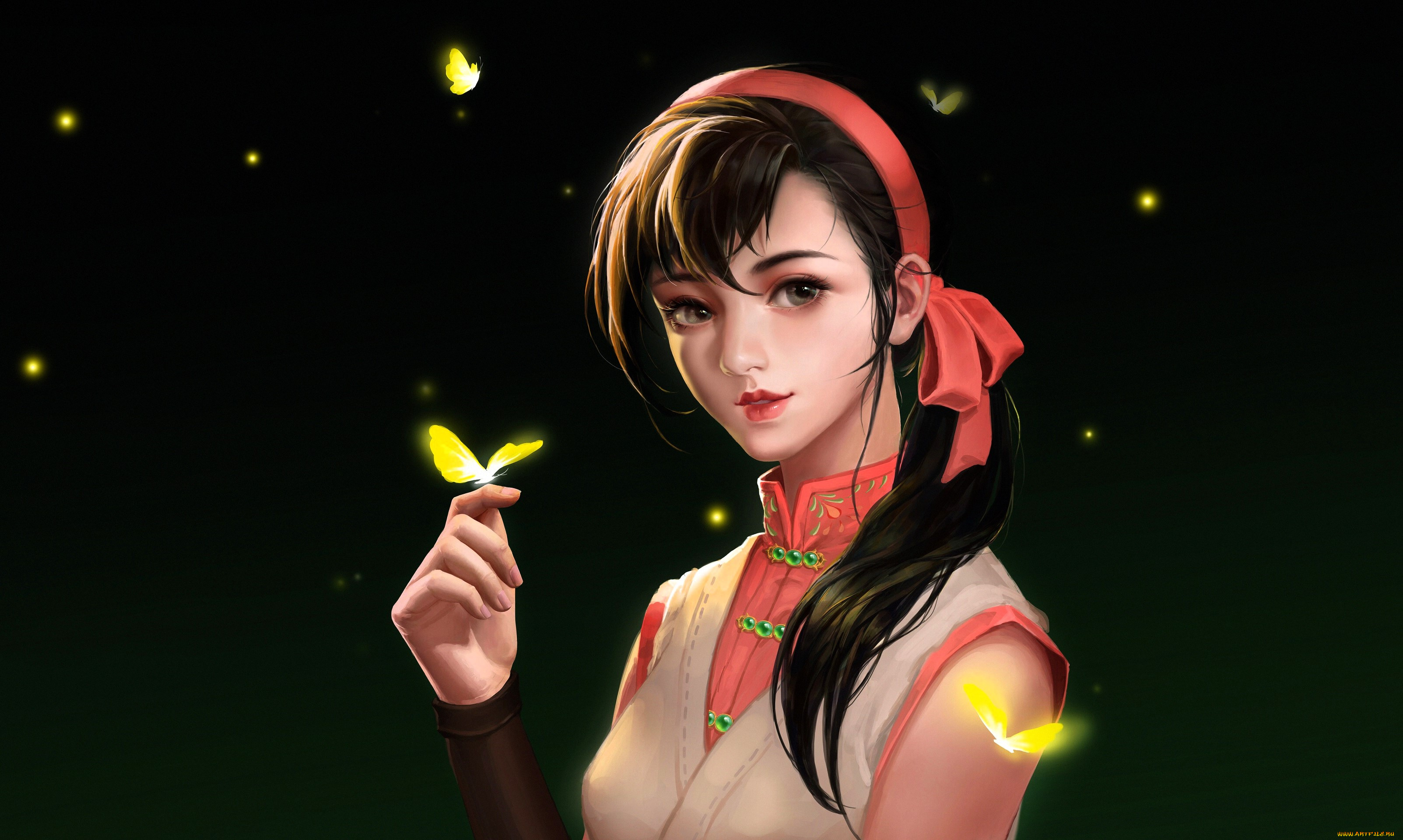 аниме, unknown, , другое, , девушка, лицо, бабочки