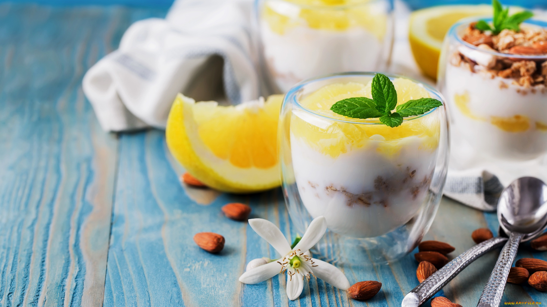 еда, мороженое, , десерты, орехи, миндаль, десерт, апельсин, мята