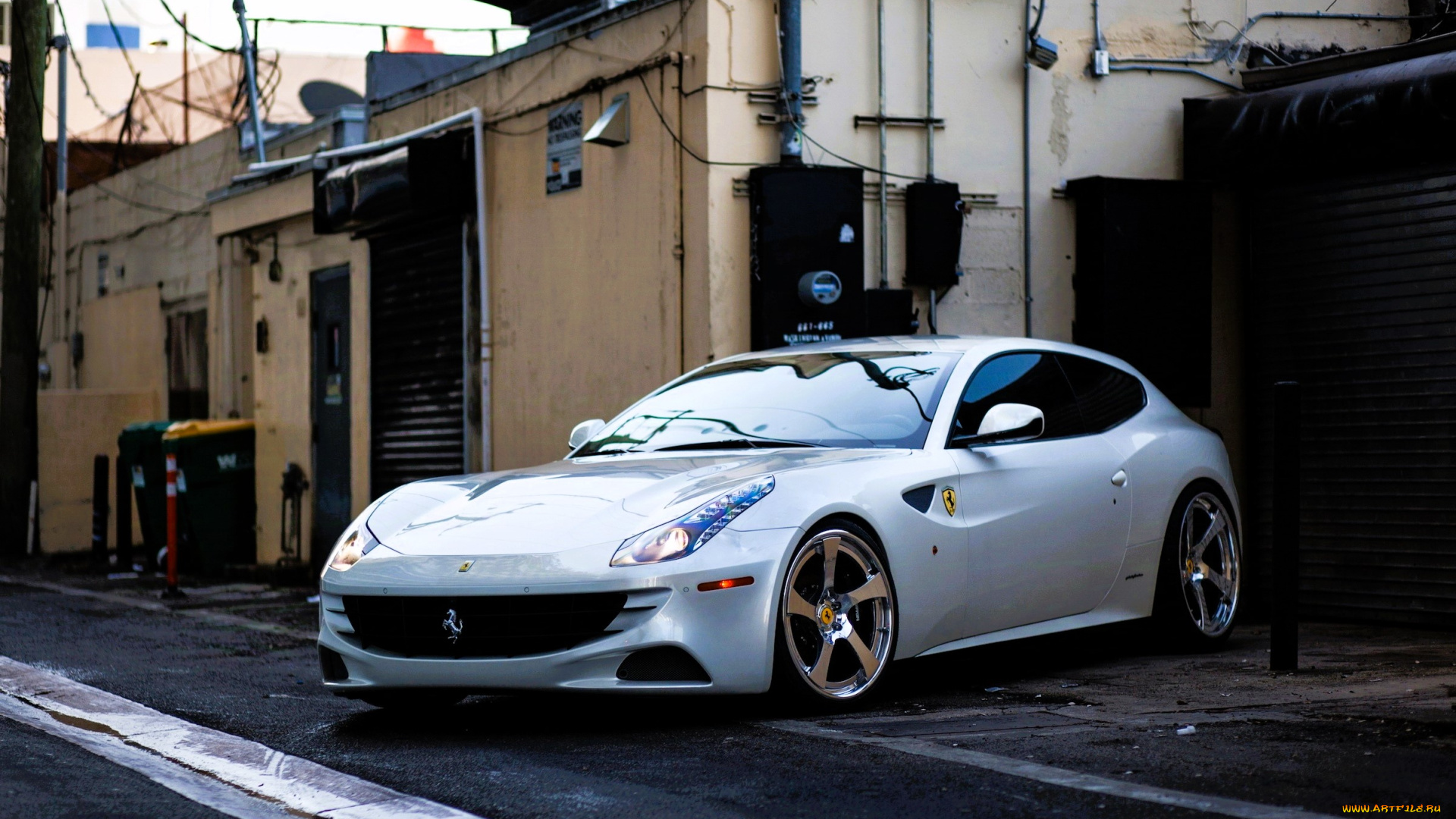ferrari, ff, автомобили, ferrari, белый, дорога, здание