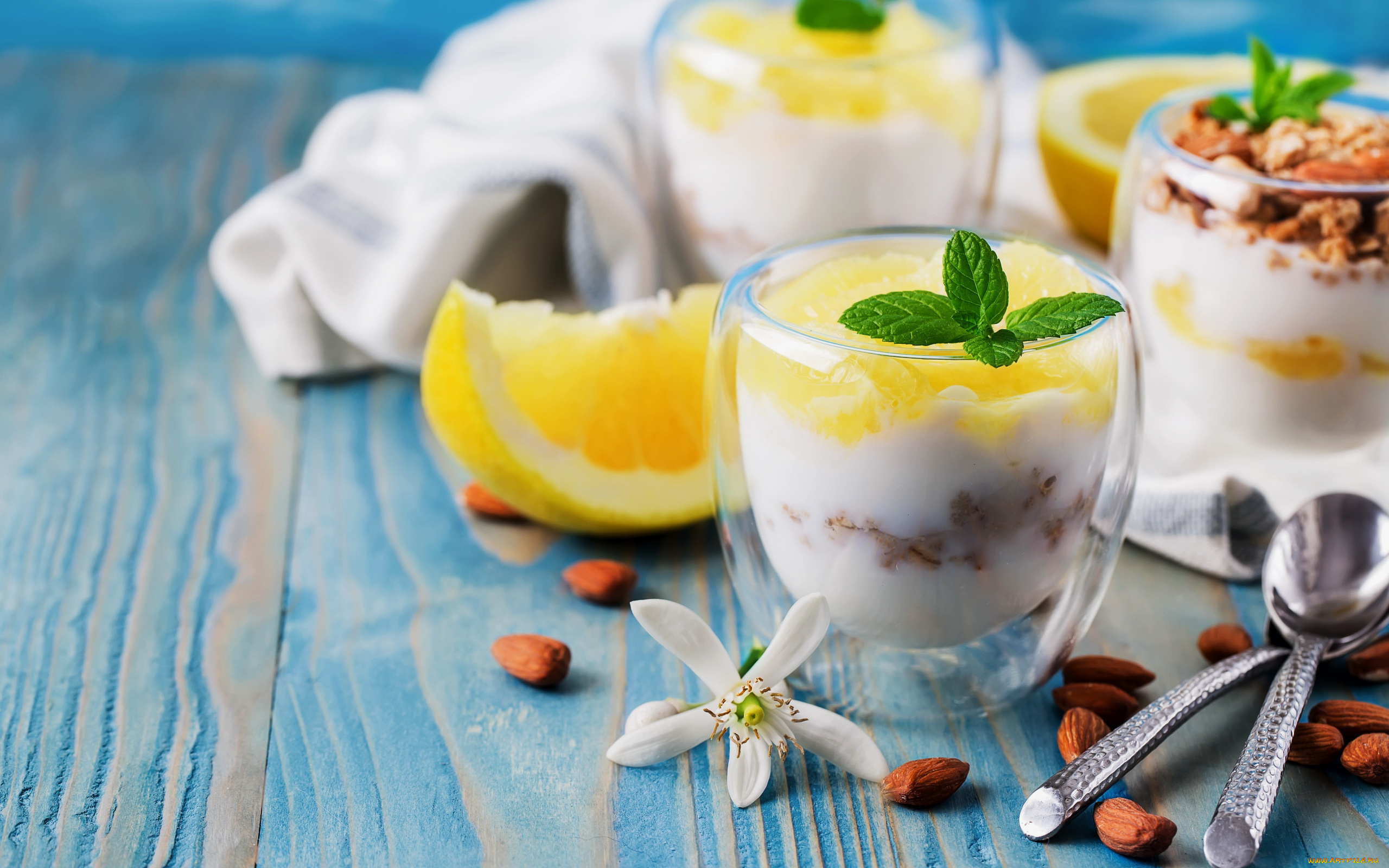 еда, мороженое, , десерты, орехи, миндаль, десерт, апельсин, мята