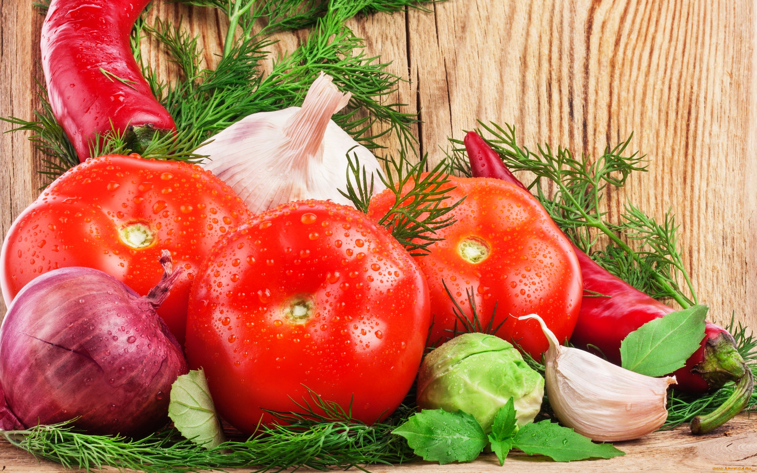 еда, овощи, укроп, помидоры, лук, чеснок, перец