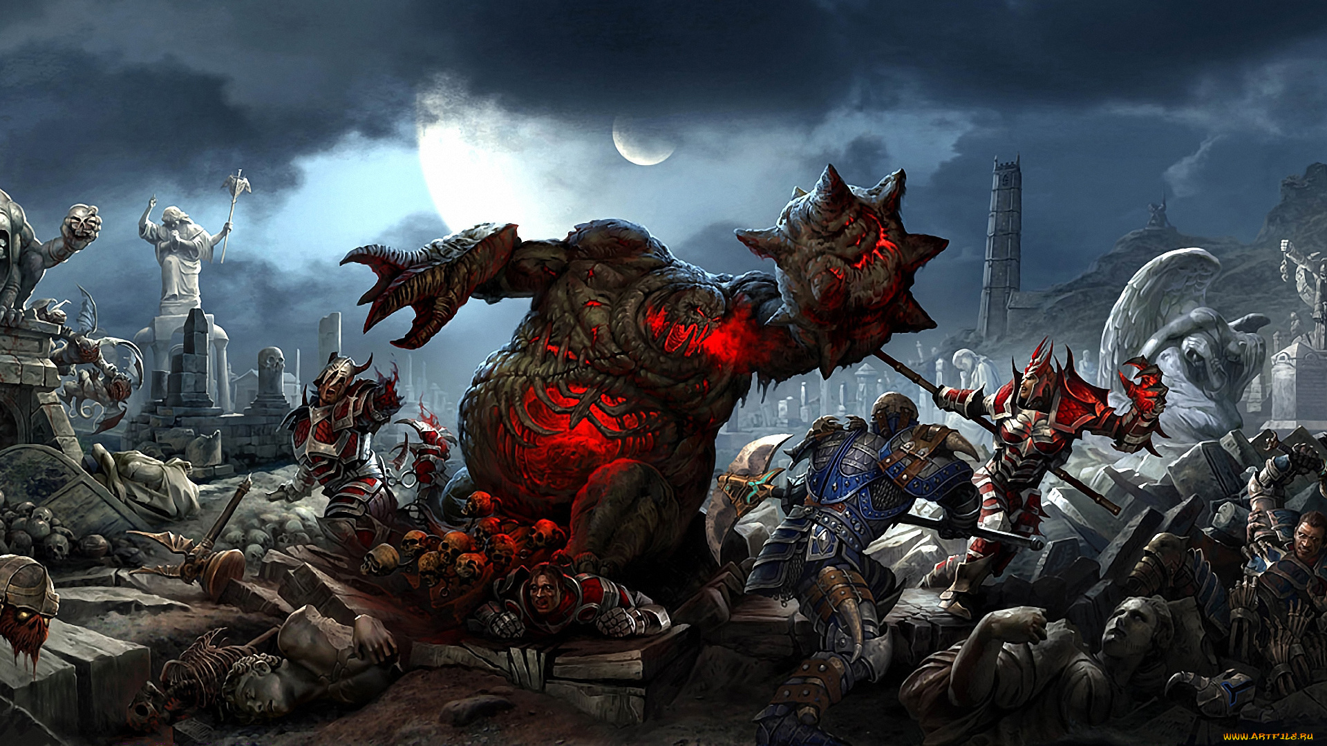 фэнтези, иные, миры, времена, скульптуры, люди, воины, нежить, черепа, сражение, битва