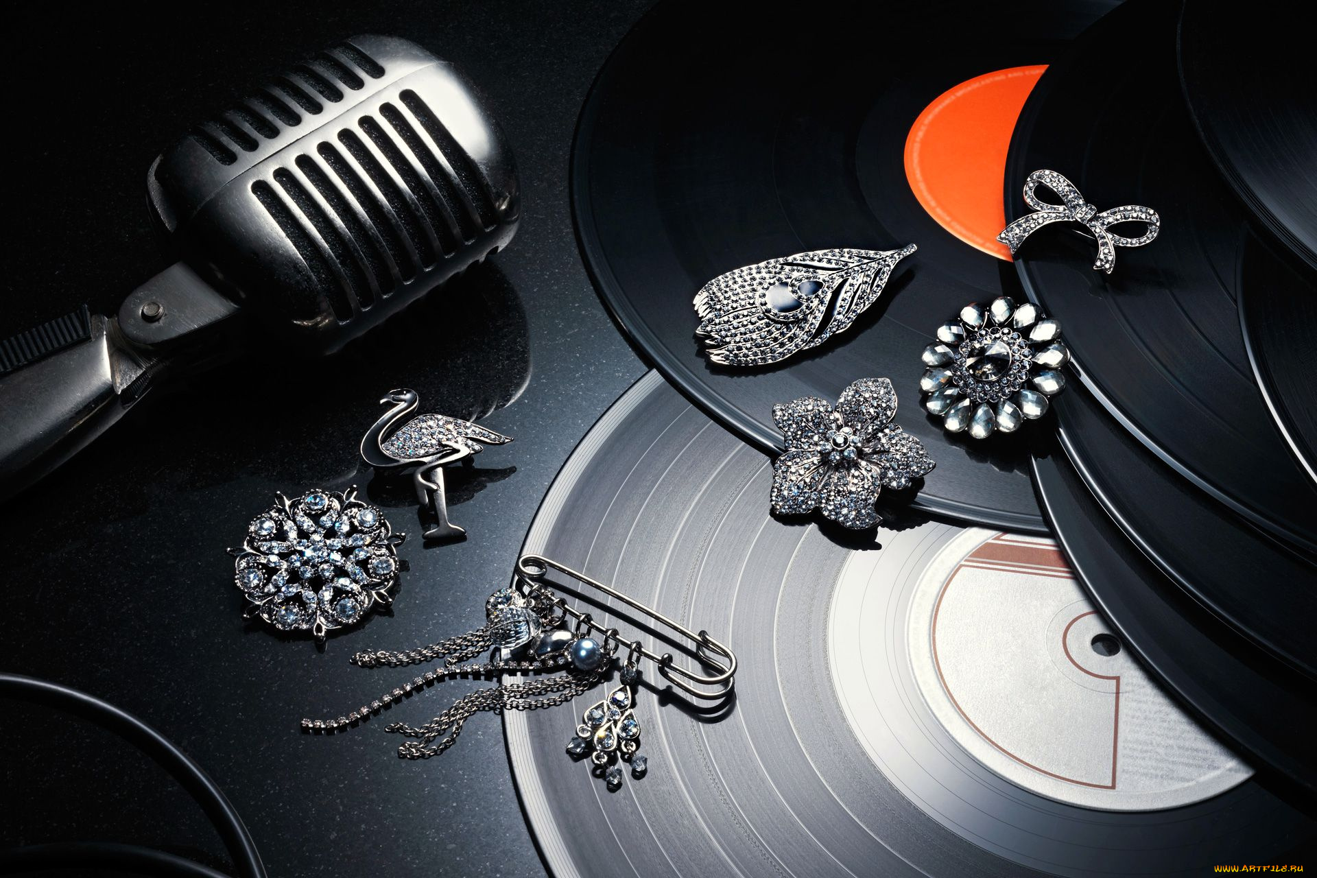 разное, украшения, аксессуары, веера, брошь, пластинка, микрофон