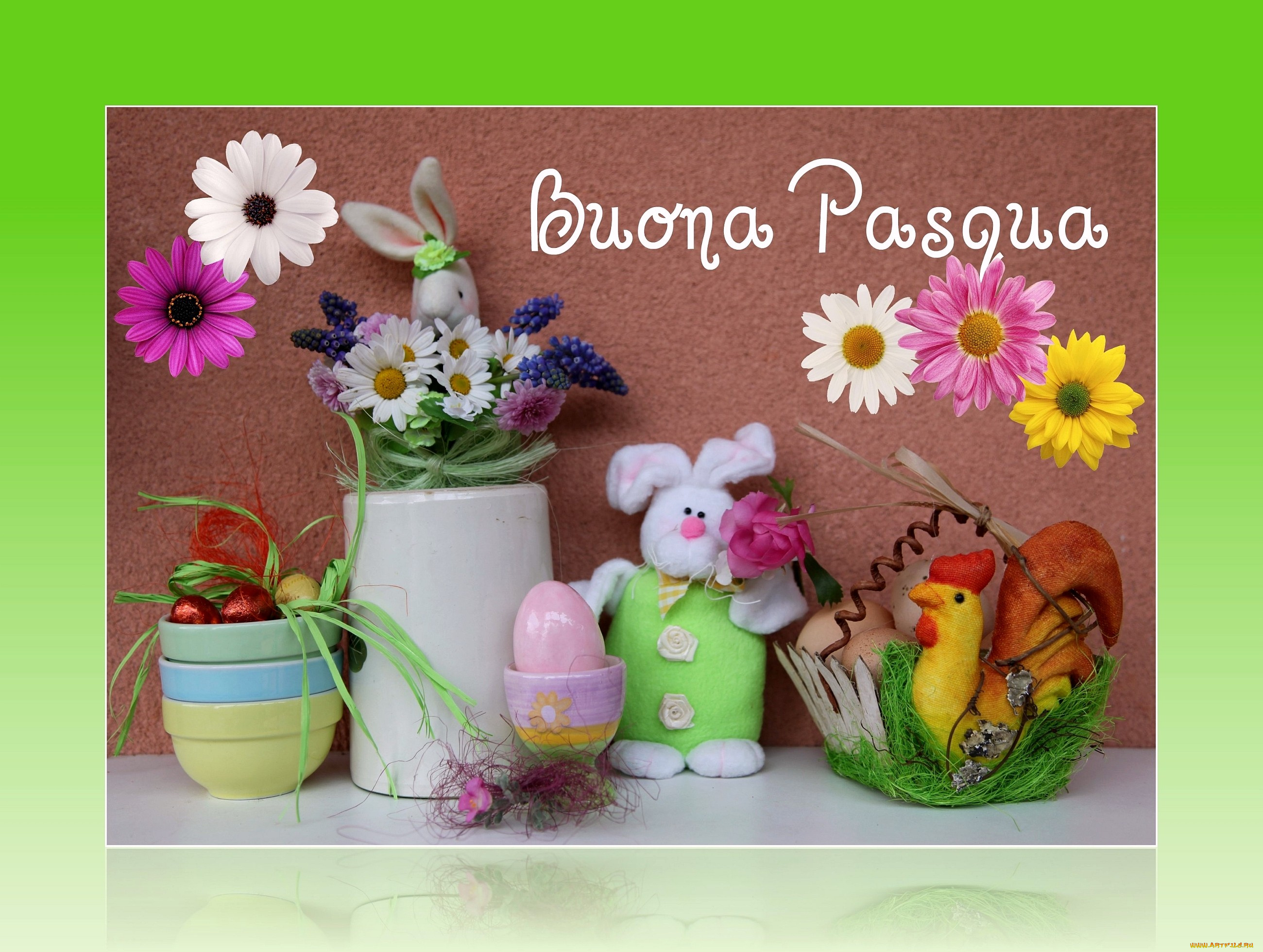 праздничные, пасха, кролики, яйца, цветы