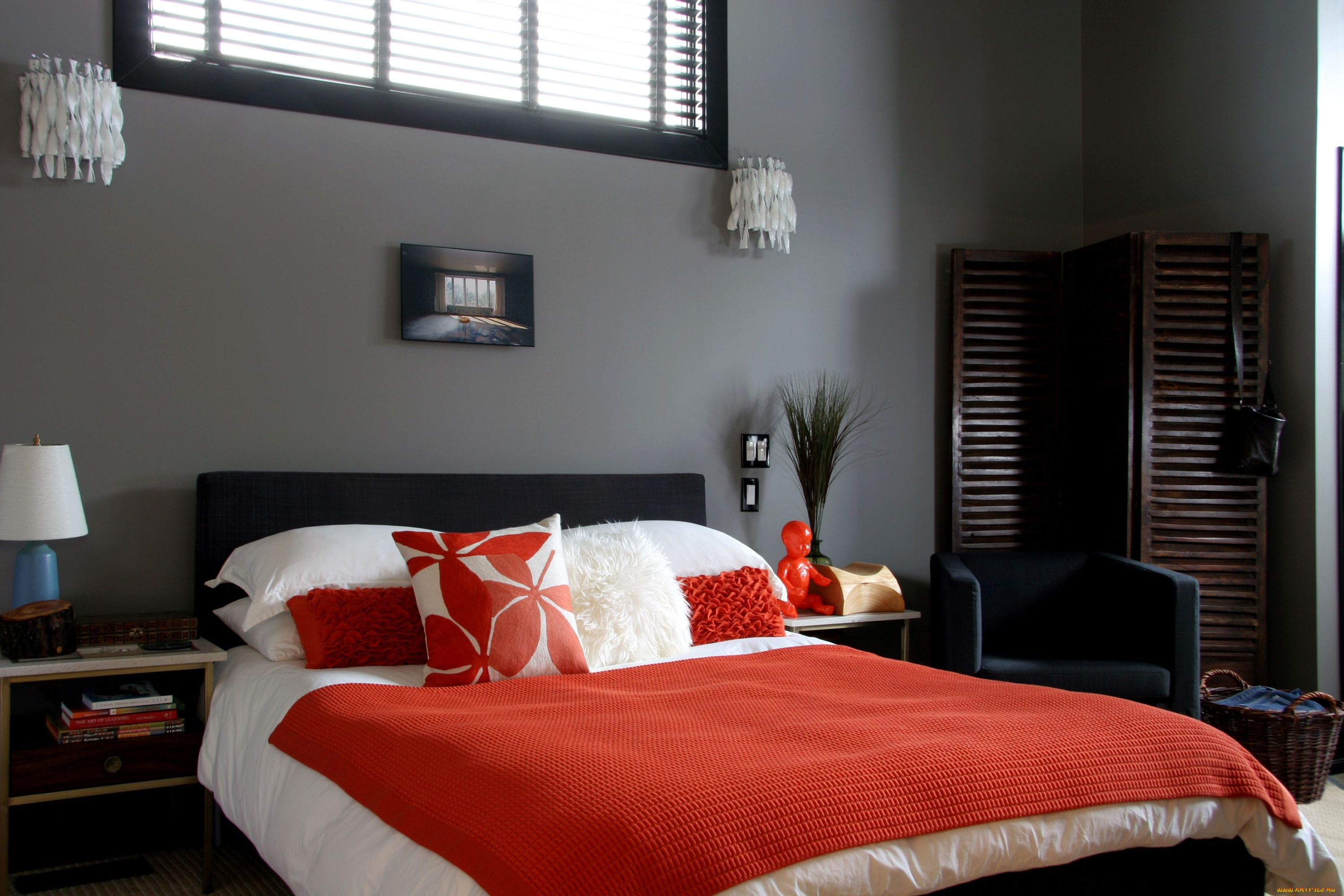 интерьер, спальня, кукла, покрывало, подушки, кровать