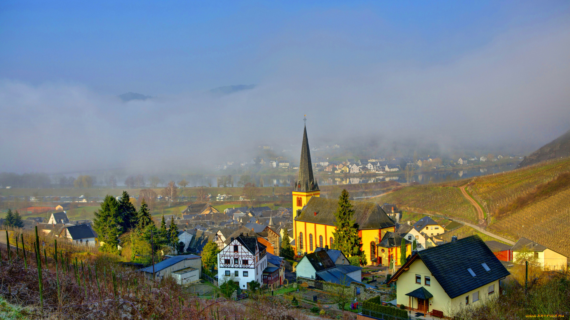 германия, зенхайм, города, пейзажи, дома, дымка, пейзаж