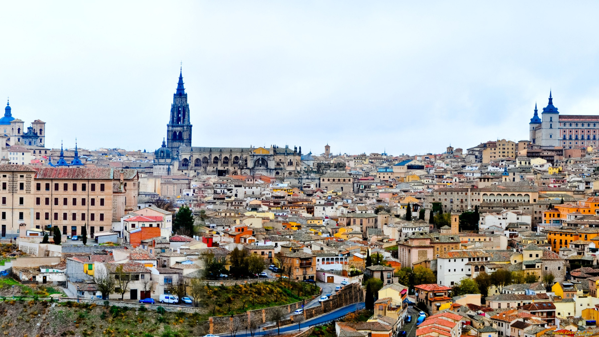 города, толедо, испания, панорама, крыши