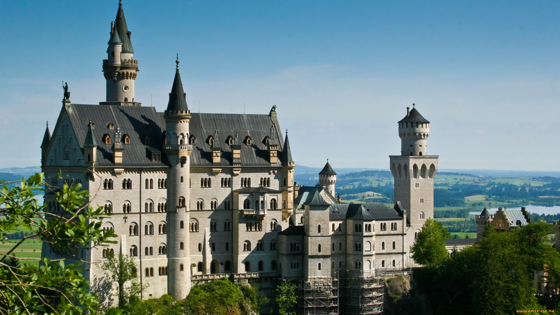 города, замок, нойшванштайн, германия, башни, пейзаж