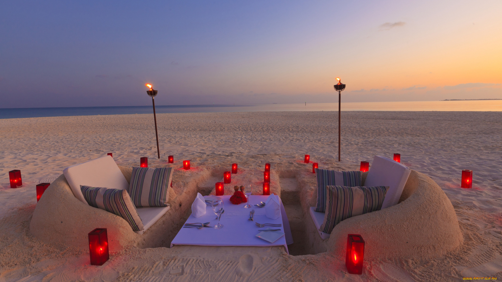 интерьер, другое, сервировка, песок, пляж, свечи