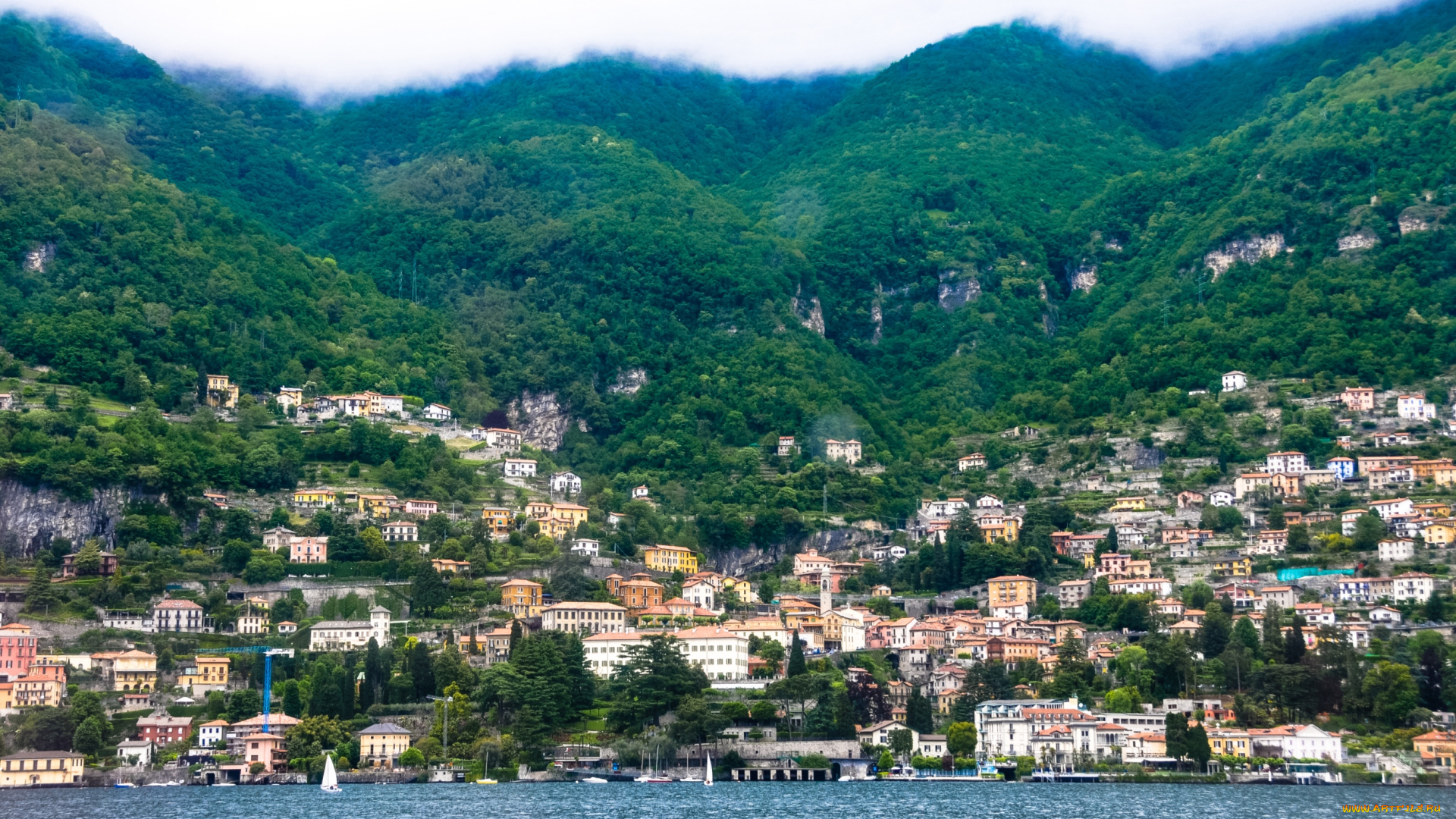 озеро, комо, италия, города, пейзажи, дома, зелень, побережье