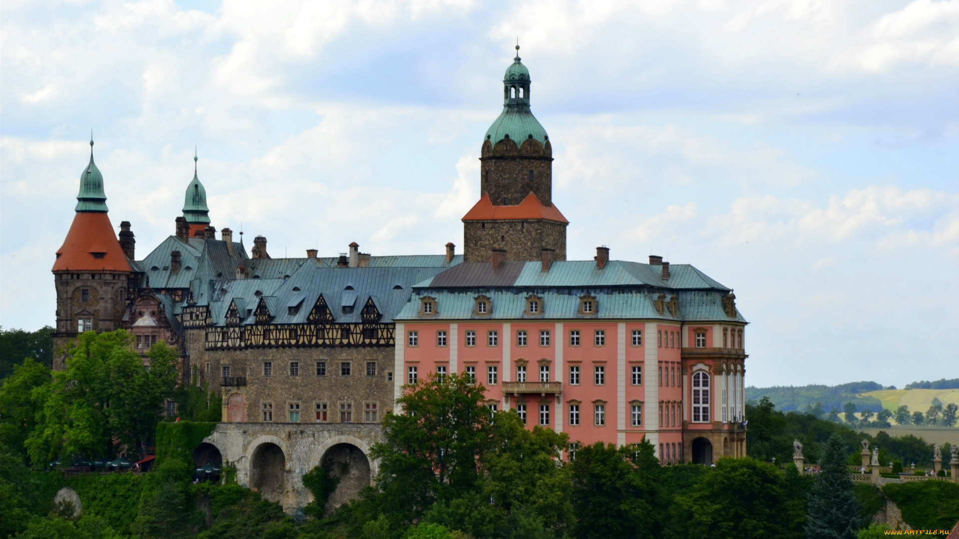 замок, ксёнж, польша, города, дворцы, замки, крепости