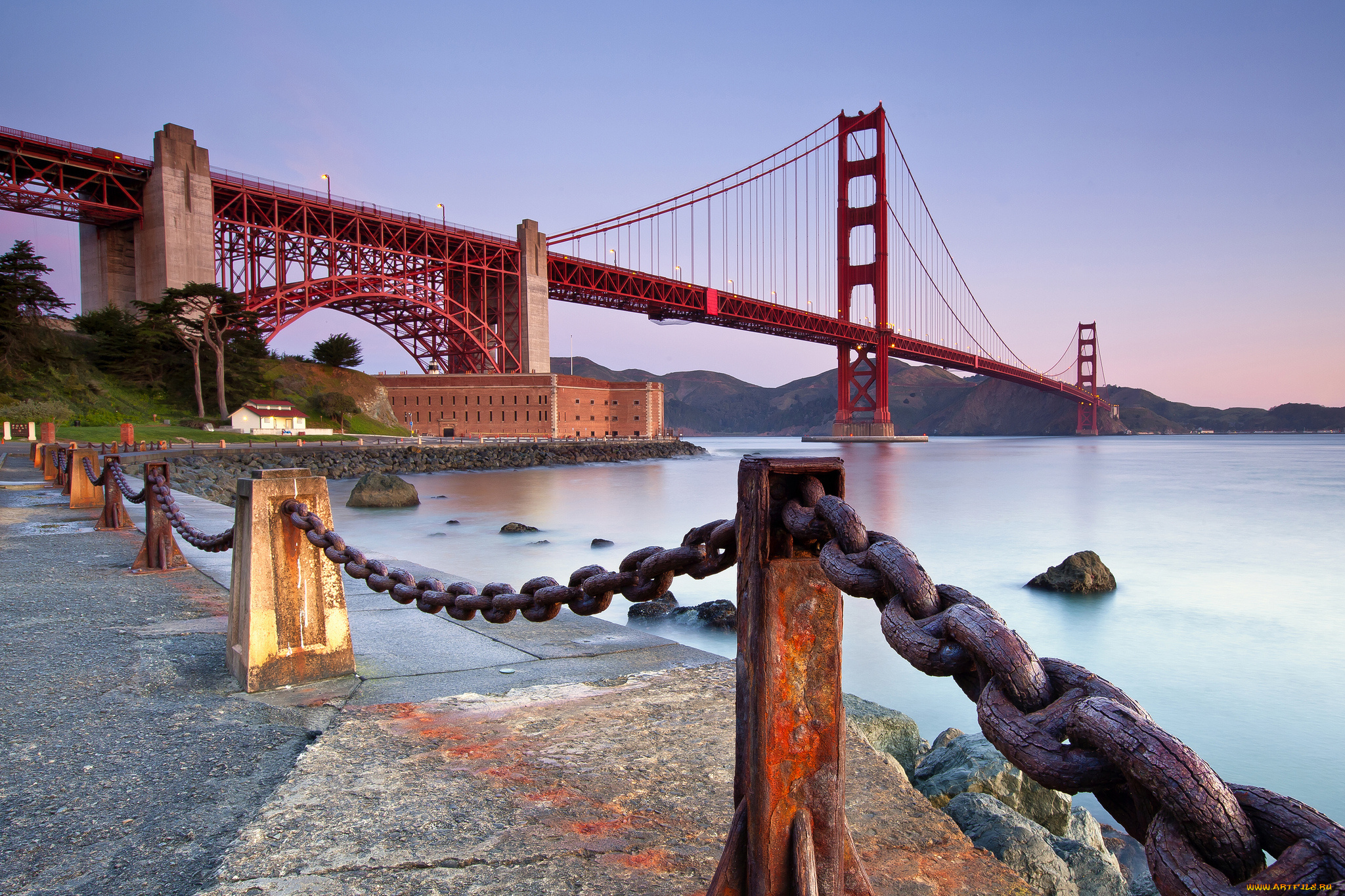 golden, gate, города, сан, франциско, сша, мост, золотые, ворота, пролив, набережна, цепи