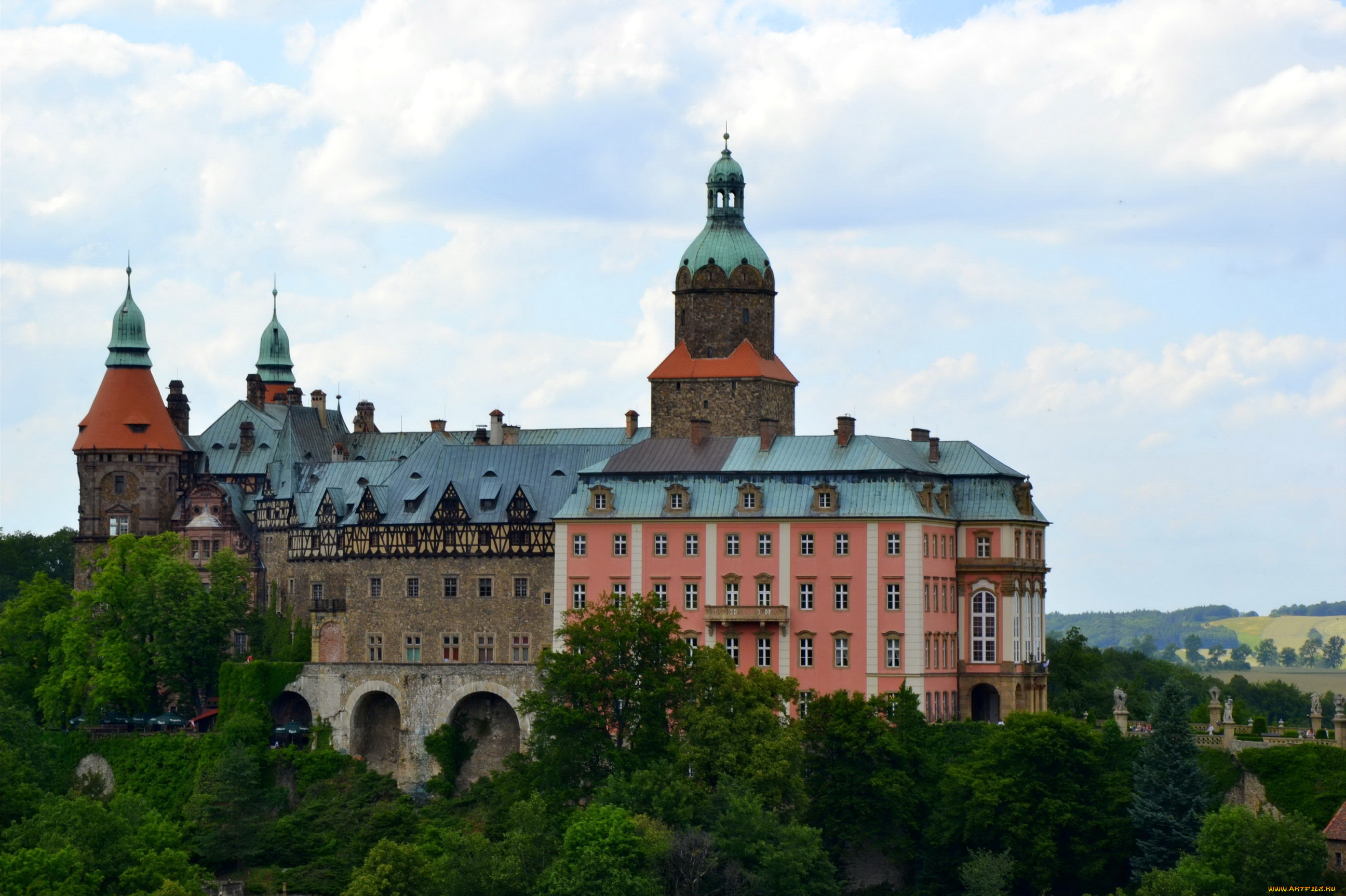 замок, ксёнж, польша, города, дворцы, замки, крепости