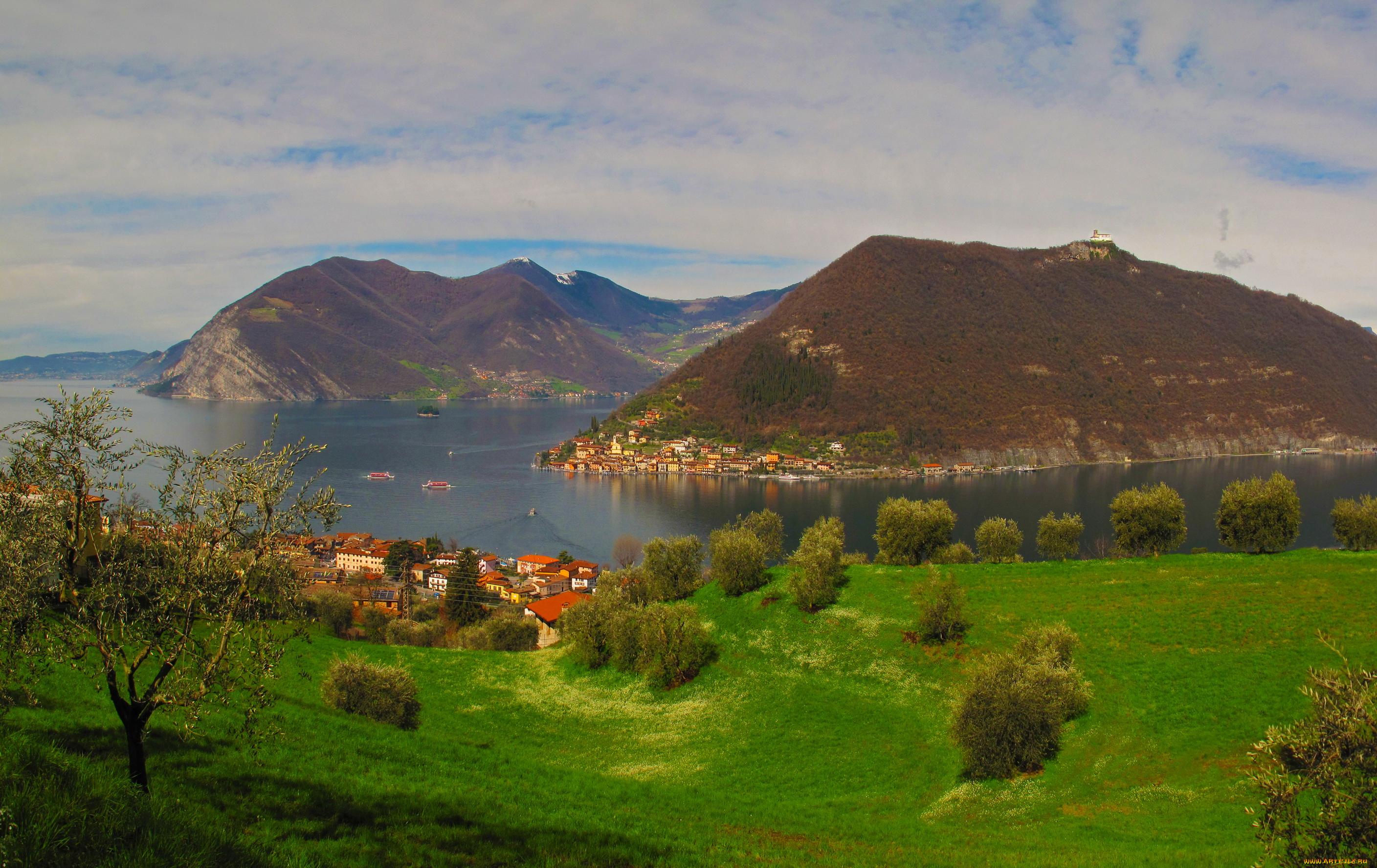 италия, ломбардия, tassano, города, пейзажи, пейзаж, горы, дома, озеро