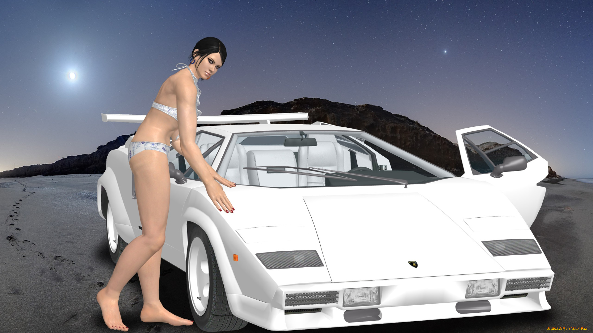 автомобили, 3d, car&girl, взгляд, автомобиль, девушка