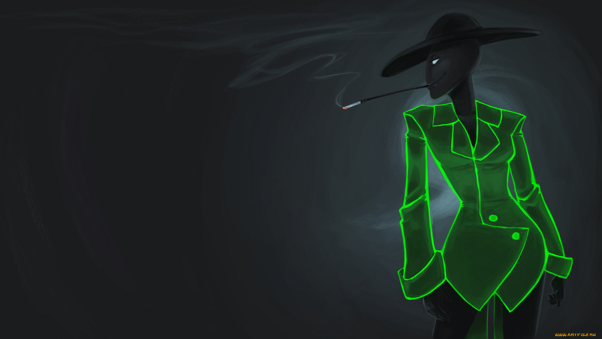 рисованные, минимализм, шляпа, жакет, сигарета, мундштук, дым, девушка