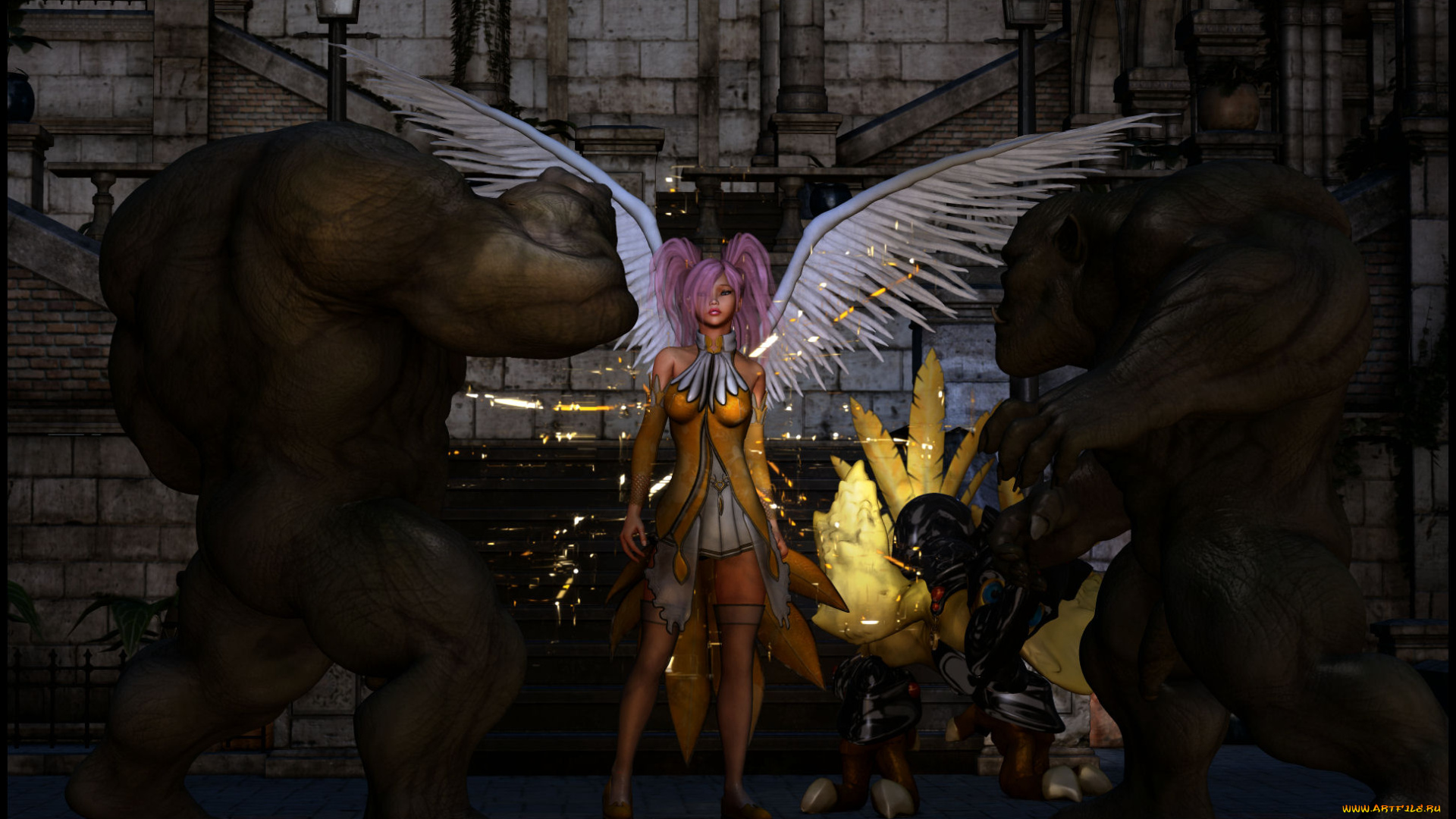 3д, графика, ангел, , angel, девушка, демоны, ангел, фон, взгляд