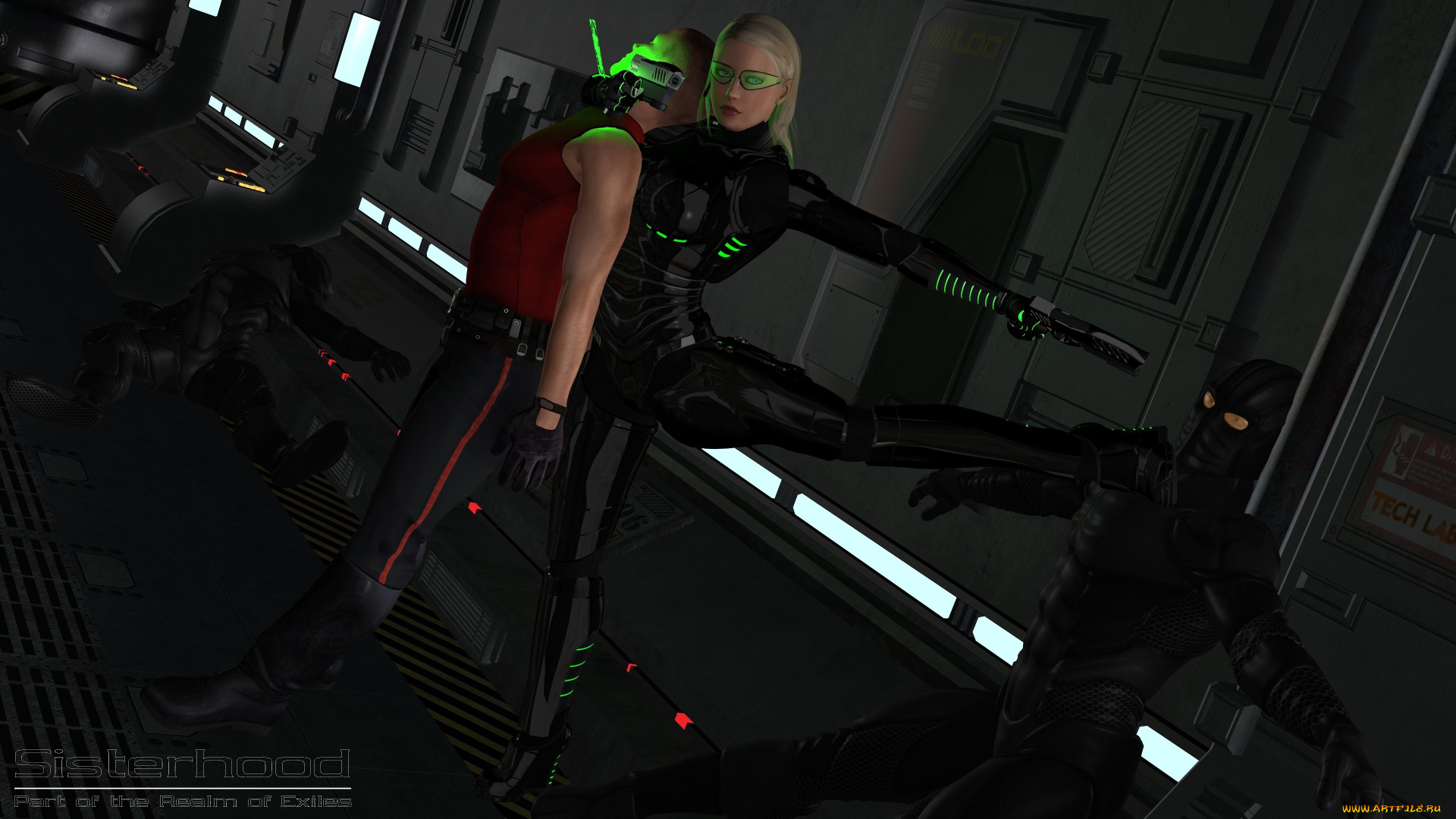 3д, графика, фантазия, , fantasy, взгляд, фон, драка, девушки