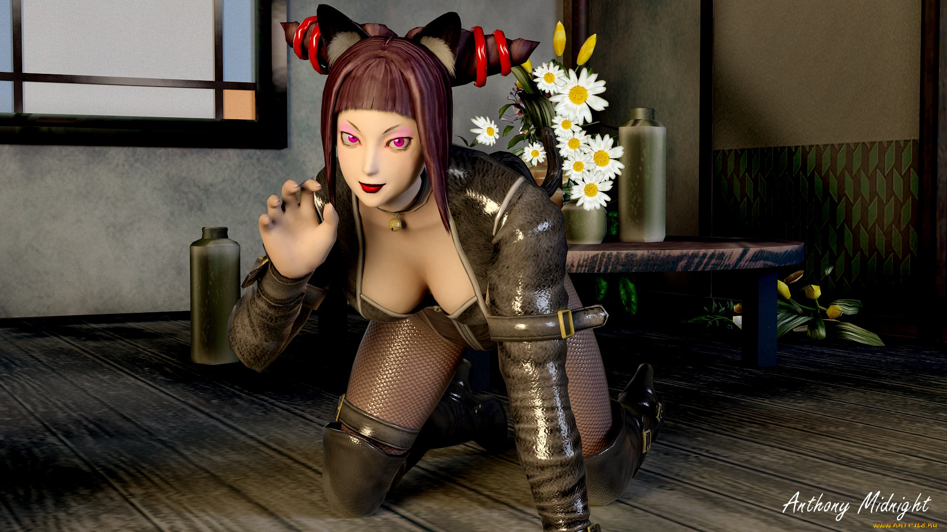 3д, графика, люди, , people, фон, поза, взгляд, девушка, цветы, стол