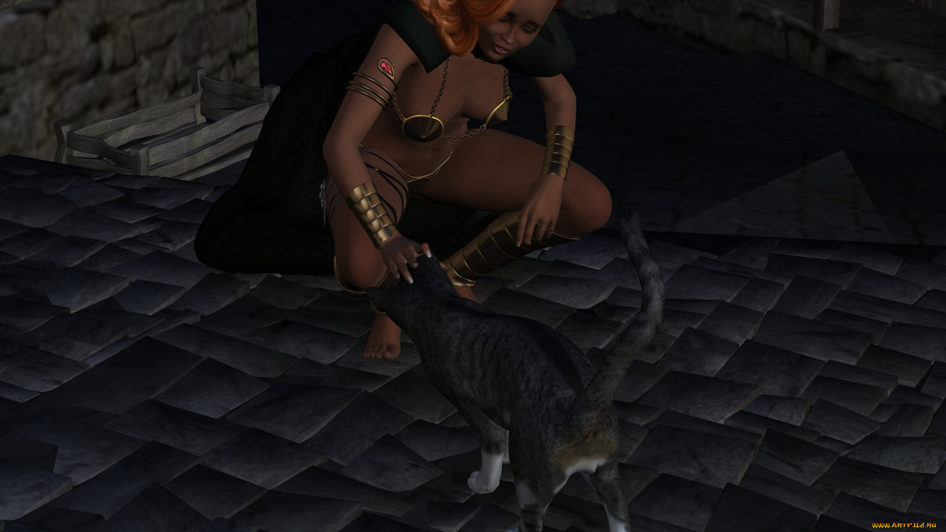 3д, графика, люди, , people, кот, фон, взгляд, девушка