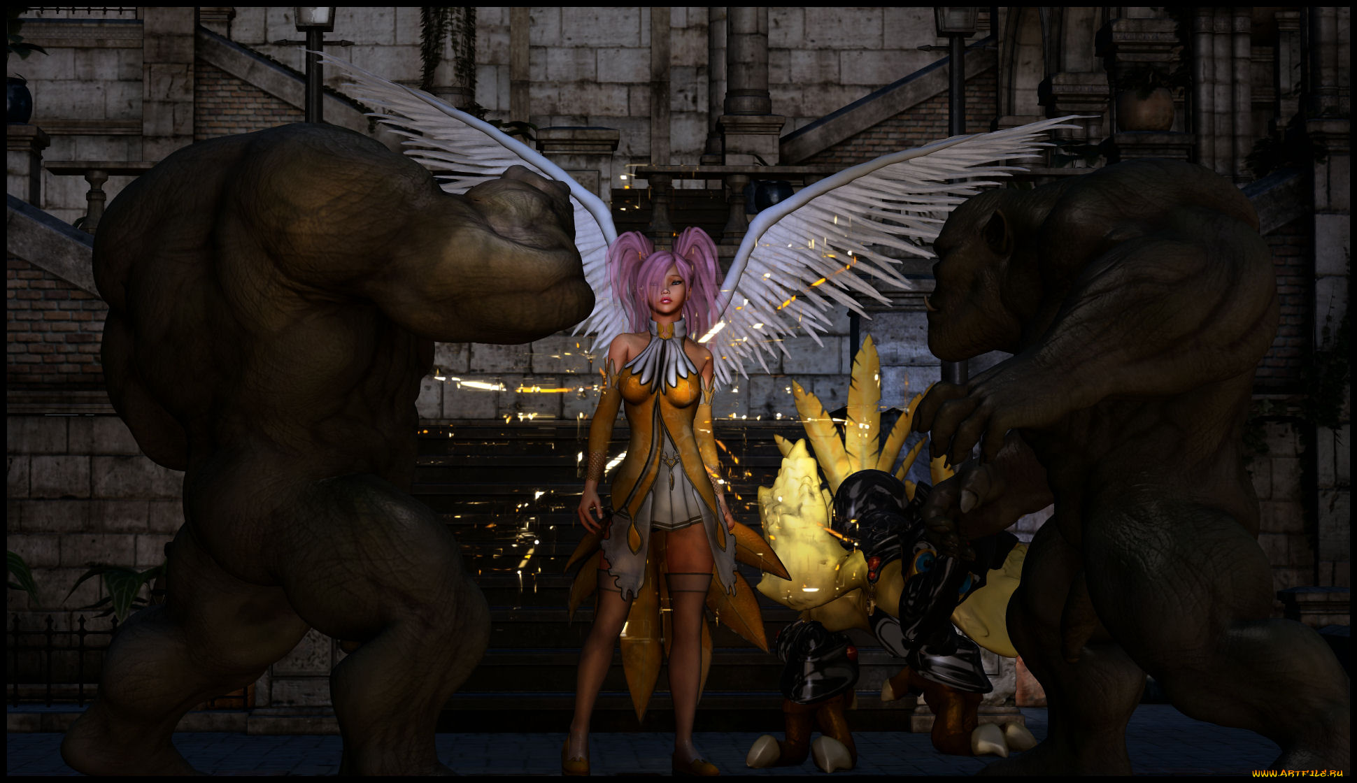 3д, графика, ангел, , angel, девушка, демоны, ангел, фон, взгляд