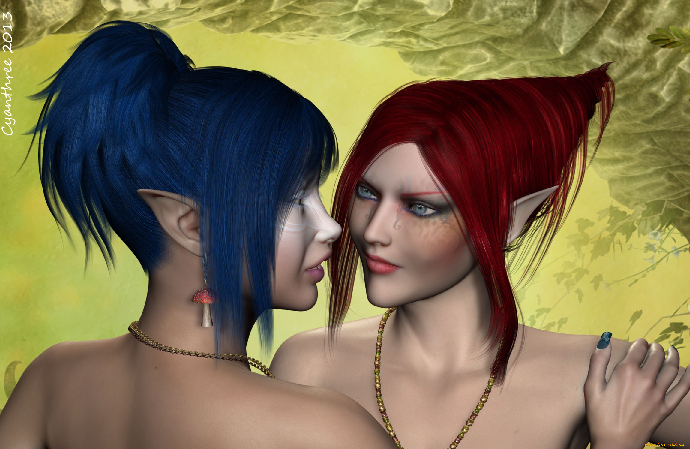 3д, графика, эльфы, , elves, эльфийки, взгляд, фон