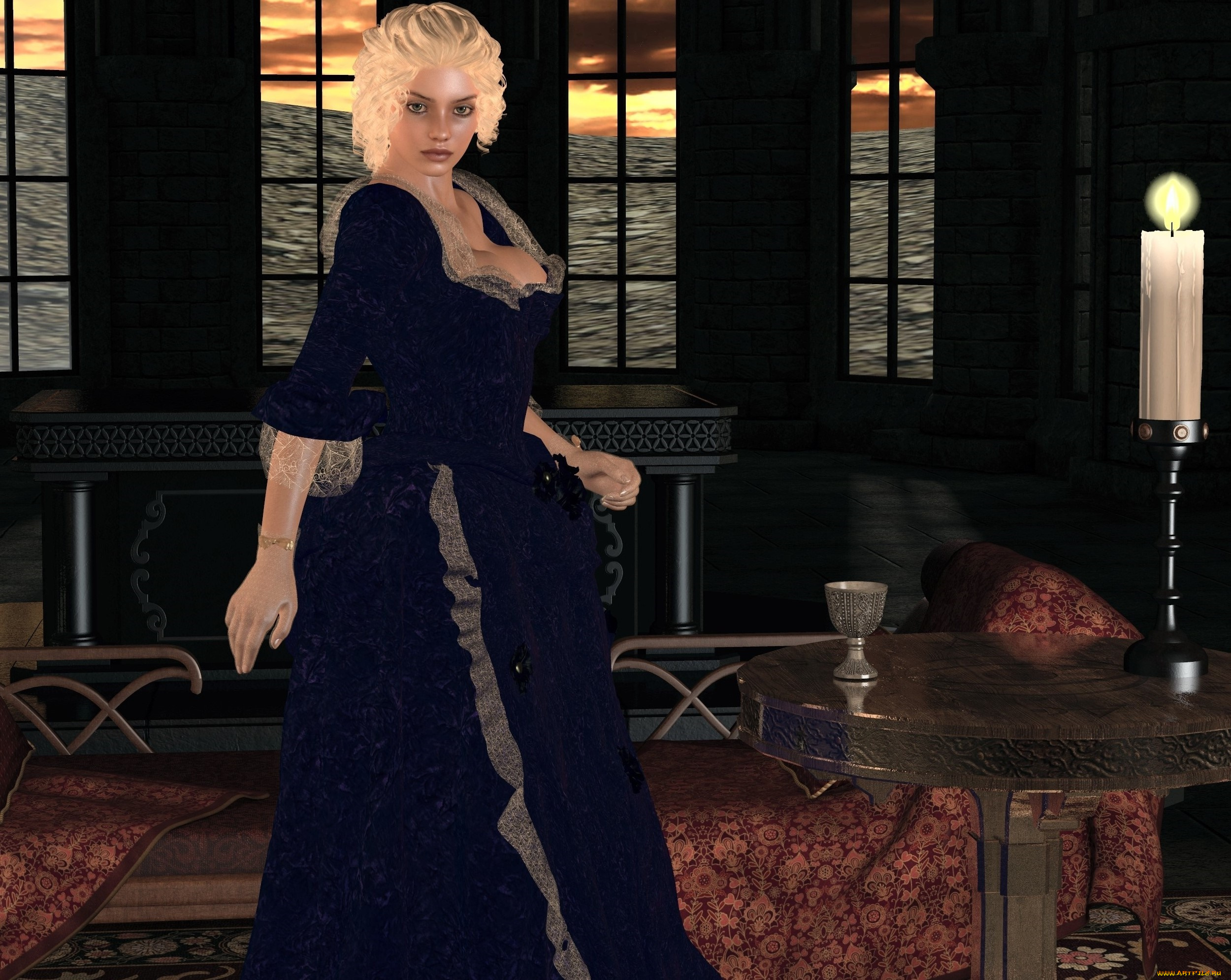 3д, графика, люди, , people, интерьер, блондинка, фон, взгляд, девушка