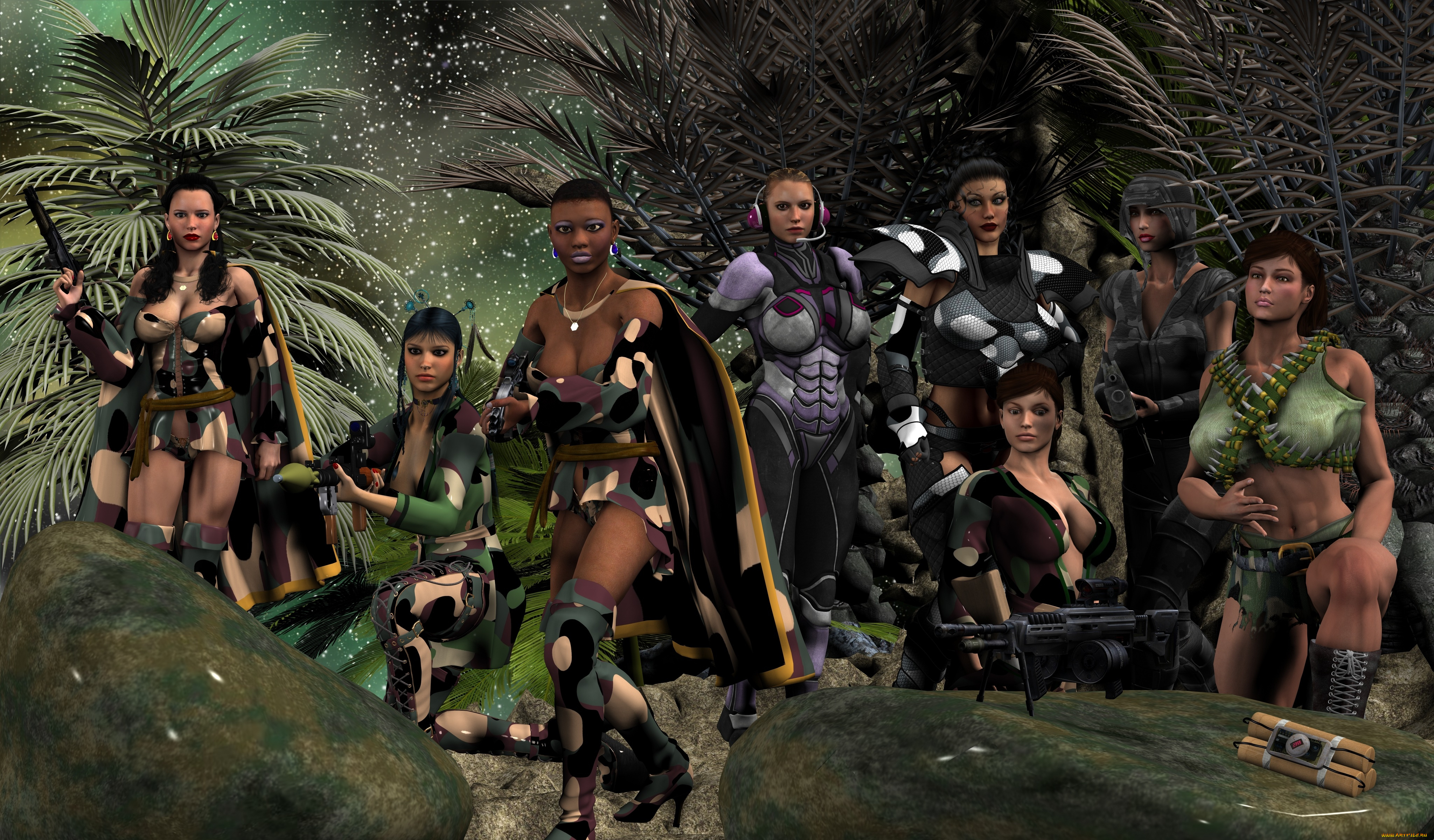 3д, графика, фантазия, , fantasy, оружие, фон, девушки, взгляд