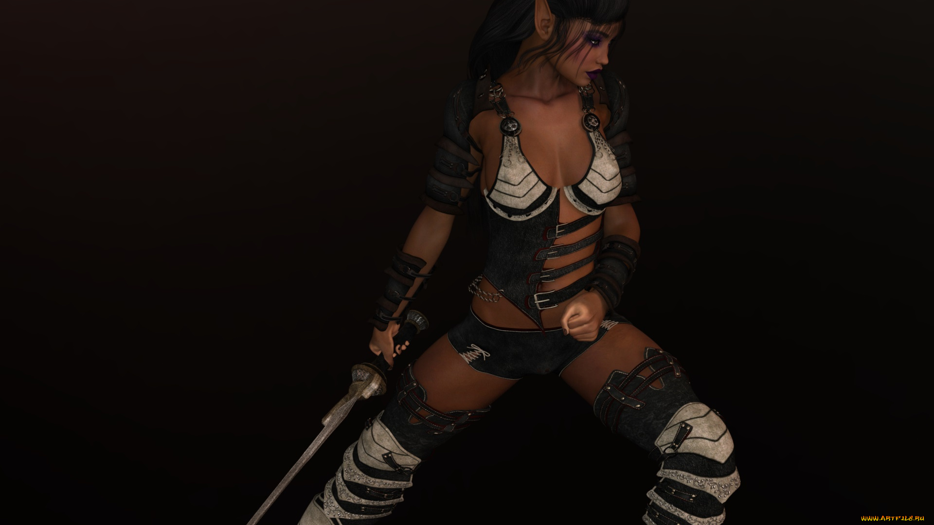 3д, графика, эльфы, , elves, эльфийка, взгляд, фон, оружие