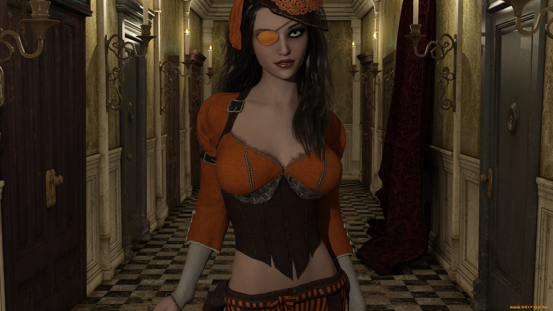 3д, графика, фантазия, , fantasy, интерьер, фон, взгляд, девушка