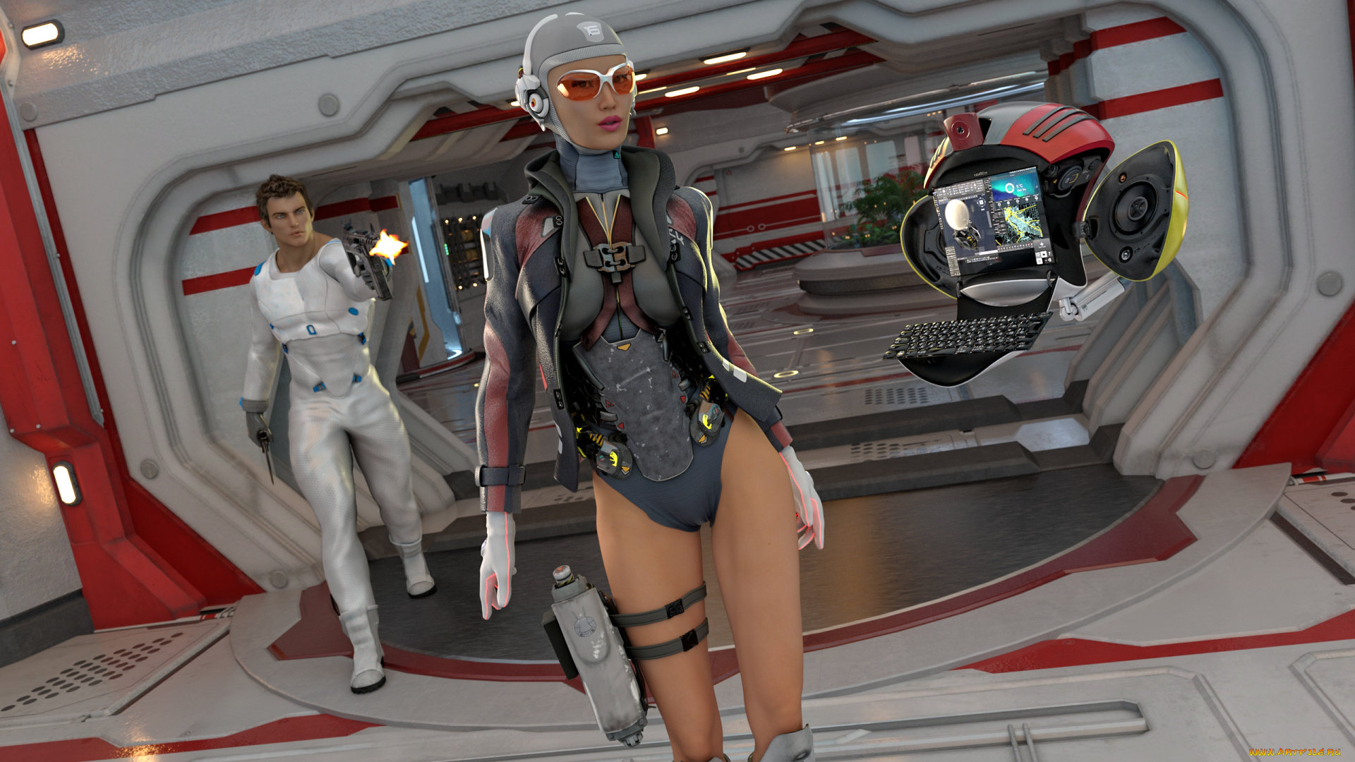 3д, графика, фантазия, , fantasy, оружие, парень, фон, взгляд, девушка