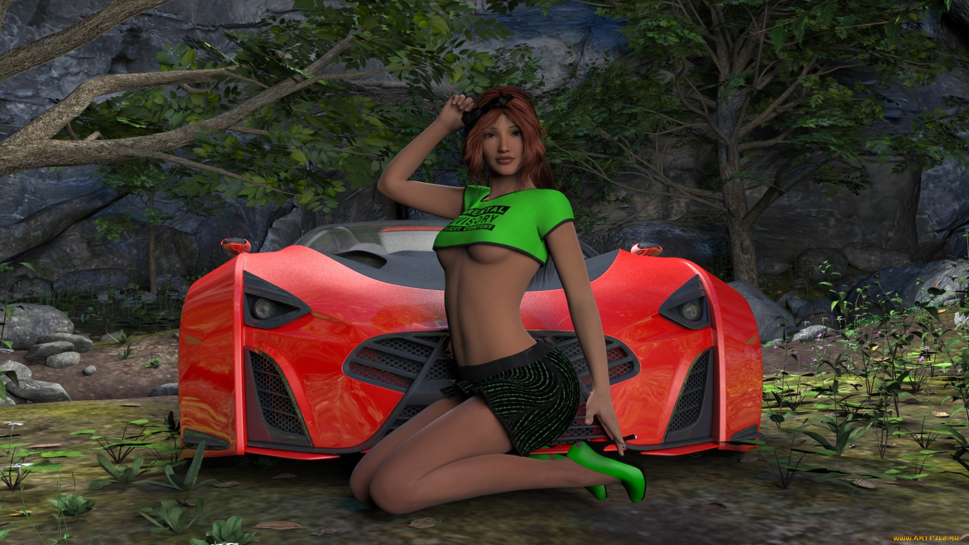 3д, графика, люди-авто, мото, , people-, car, , , moto, девушка, взгляд, фон, автомобиль