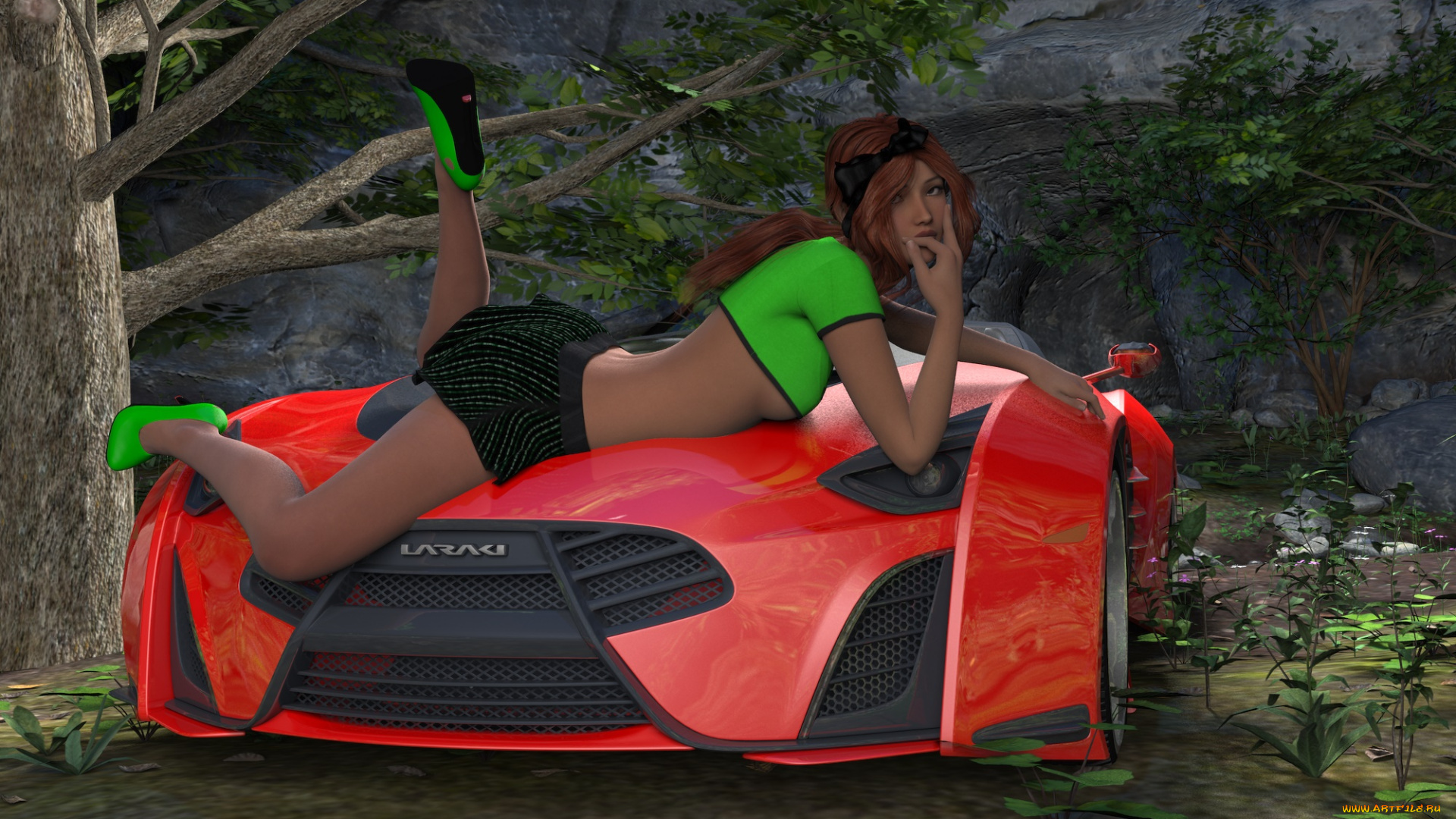 3д, графика, люди-авто, мото, , people-, car, , , moto, девушка, взгляд, фон, автомобиль